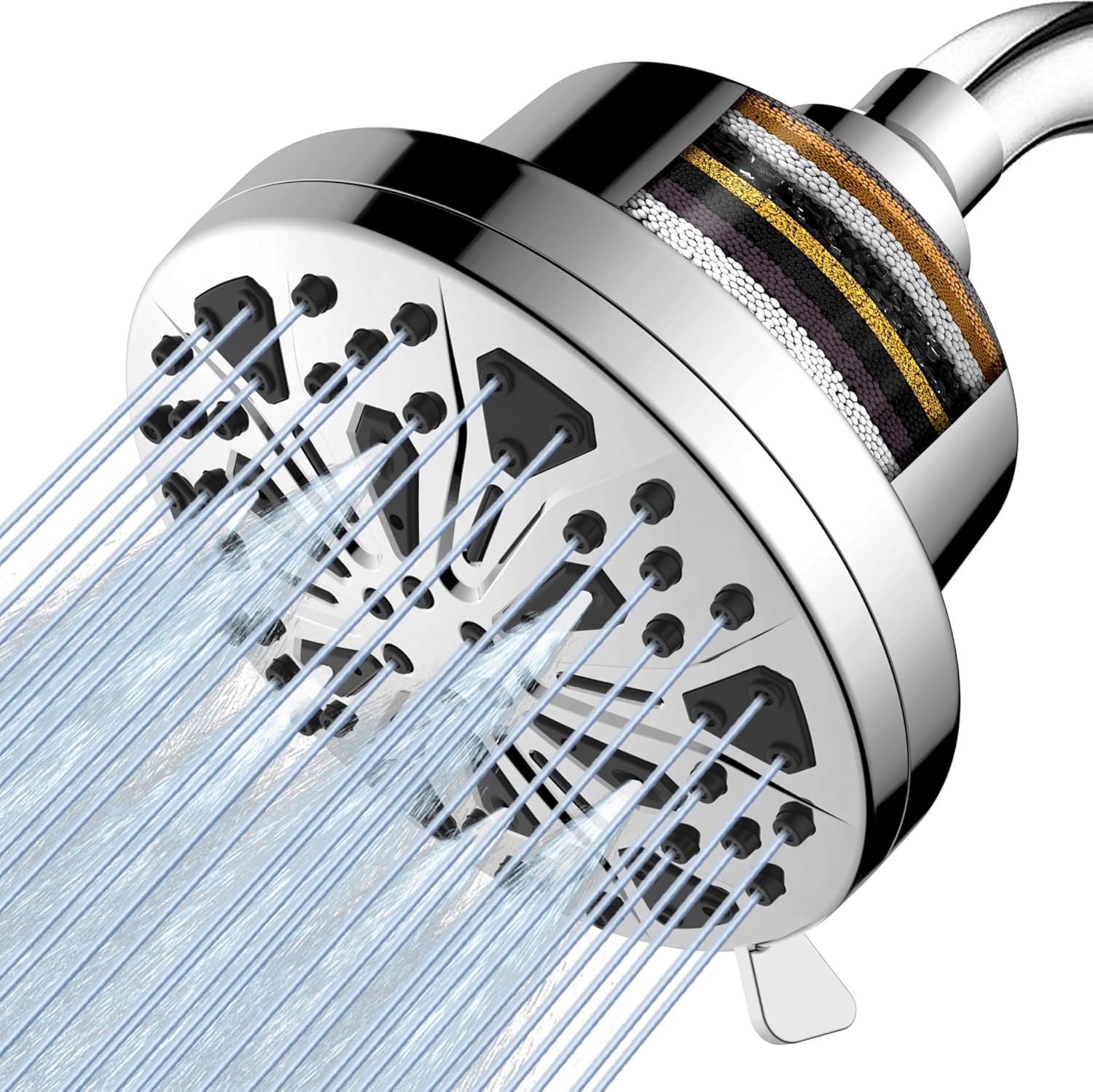 Cabezal de ducha filtrado, 8 pulverizadores de alta presión, cabezal de ducha de lluvia, filtro de ducha de agua dura de 15 etapas para eliminar
