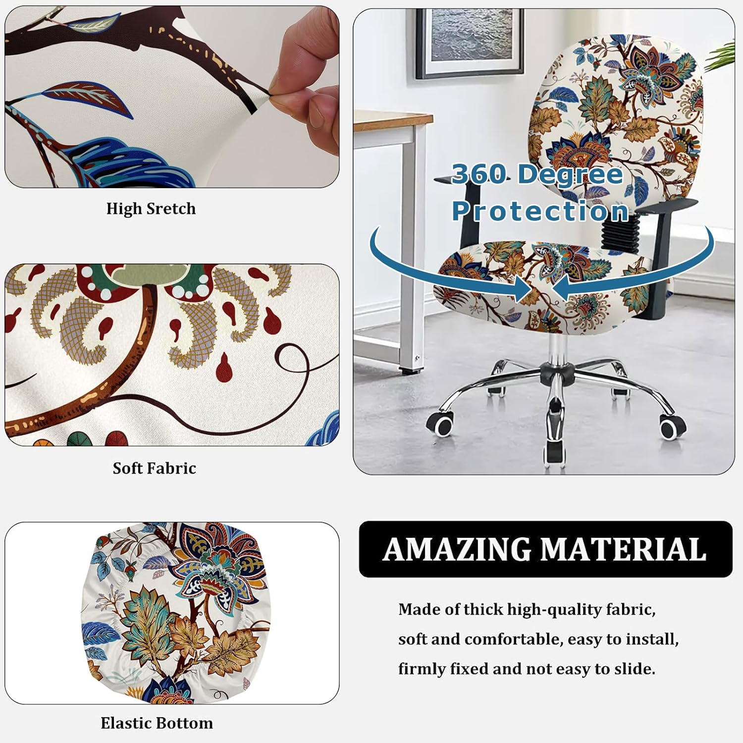 Funda para silla de oficina estampada elástica para silla de oficina de computadora, funda de respaldo de asiento giratoria de escritorio, funda de