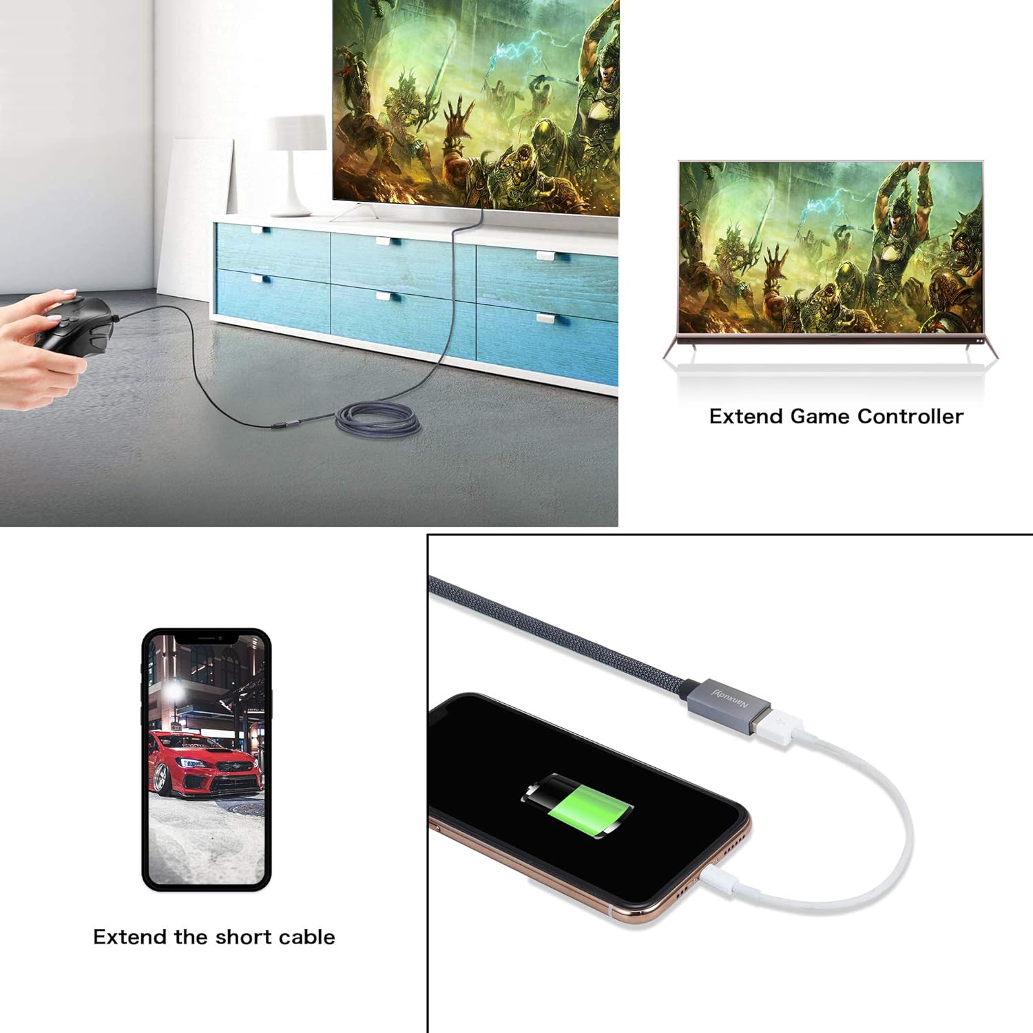 Nanxudyj Cable de extensión USB 3.0 de 15 pies, cable extensor USB tipo A, macho a hembra, cable de transferencia de datos de 5 Gbps para