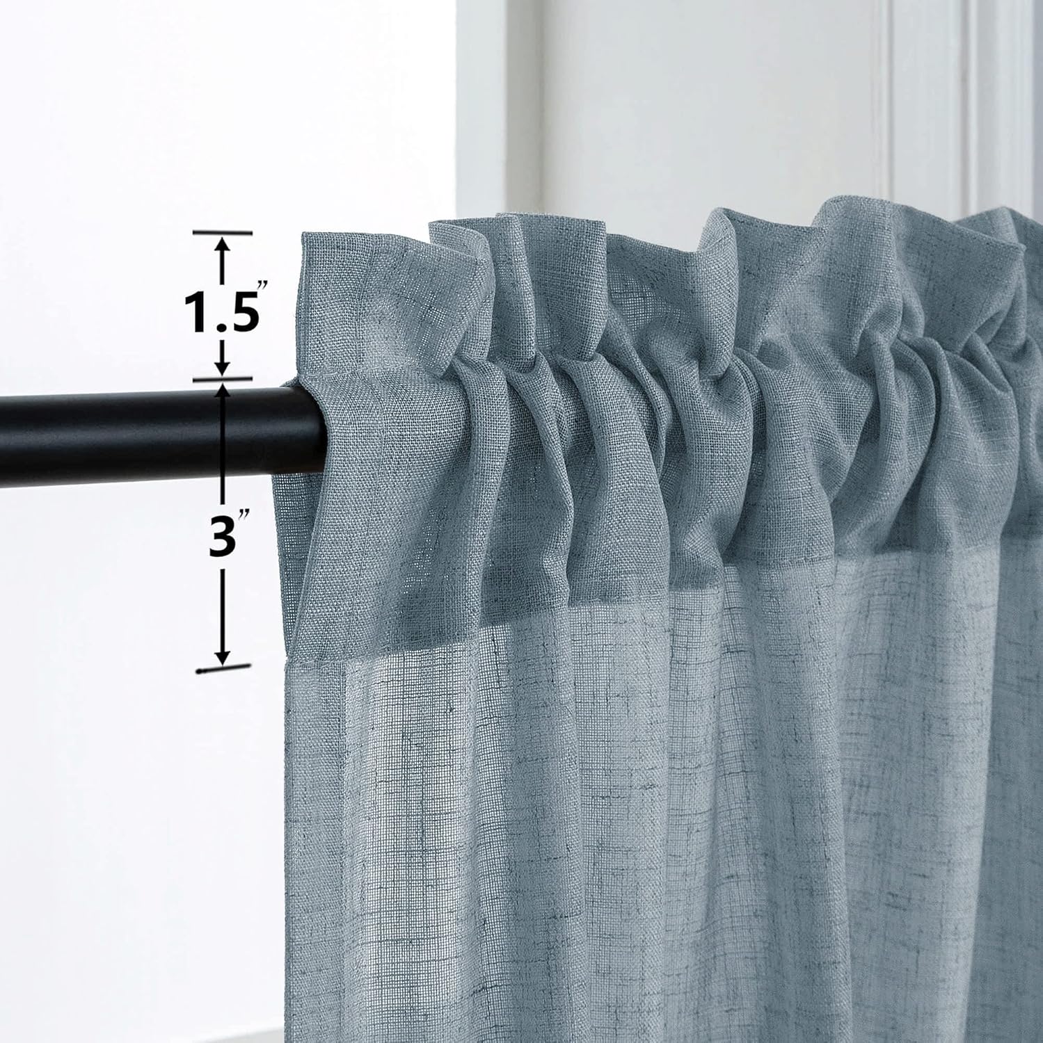 Cortinas azul claro de 38 pulgadas de ancho para sala de estar, 2 paneles con bolsillo para barra para filtro de luz, cortinas semitransparentes