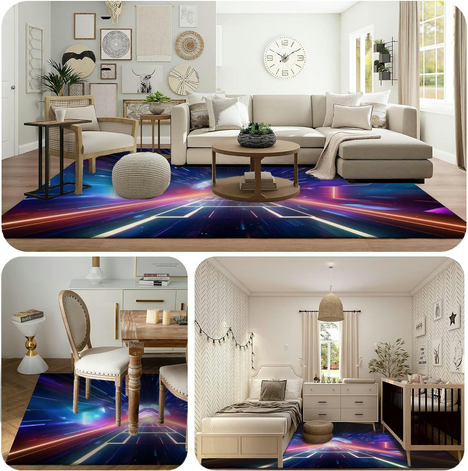 neon hyperjump Tunnel Cyber Blank Glowing 3D Road Laser Code and line Rug 5×7 Rug Area Rugs for Living Room Bedroom Aesthetic Dining Room Machine