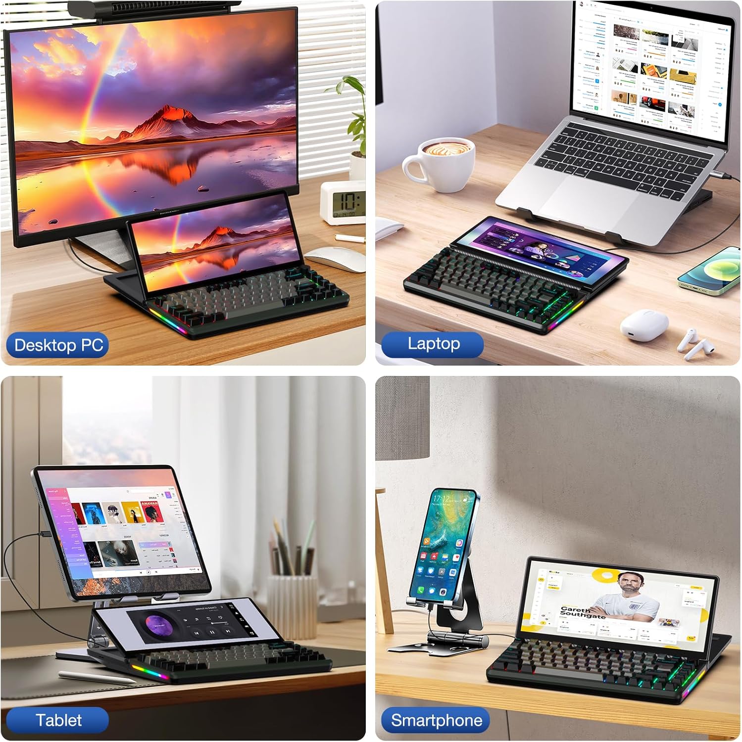 Kwumsy K3 – Teclado mecánico externo con pantalla táctil de 13 pulgadas, 82 teclas, plegable, de 0 a 90 grados, portátil, USB, con cable RGB,