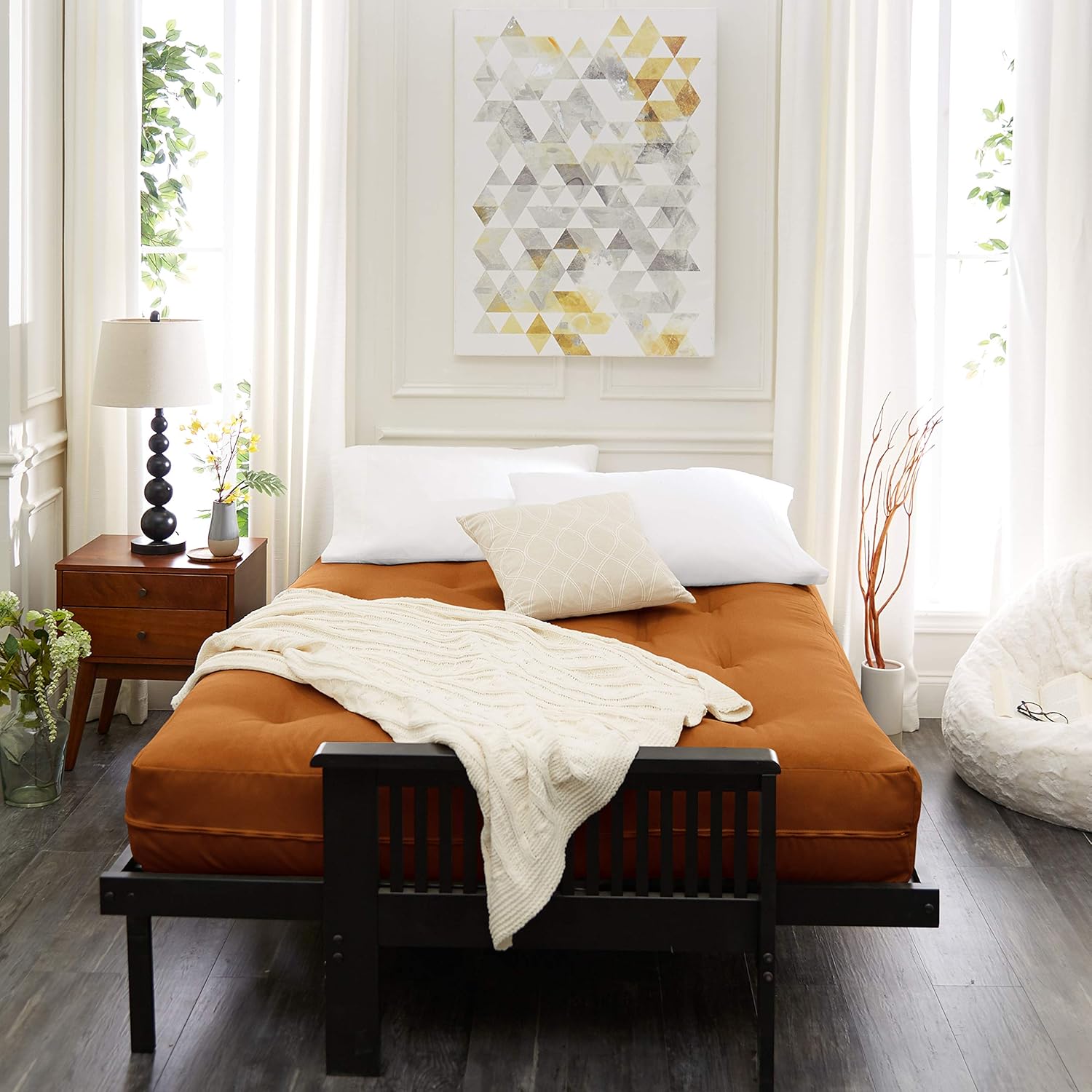 Trupedic x Mozaic – Colchón futón estándar de 8 pulgadas tamaño Queen (marco no incluido), naranja canela básico, ideal para habitaciones de niños o