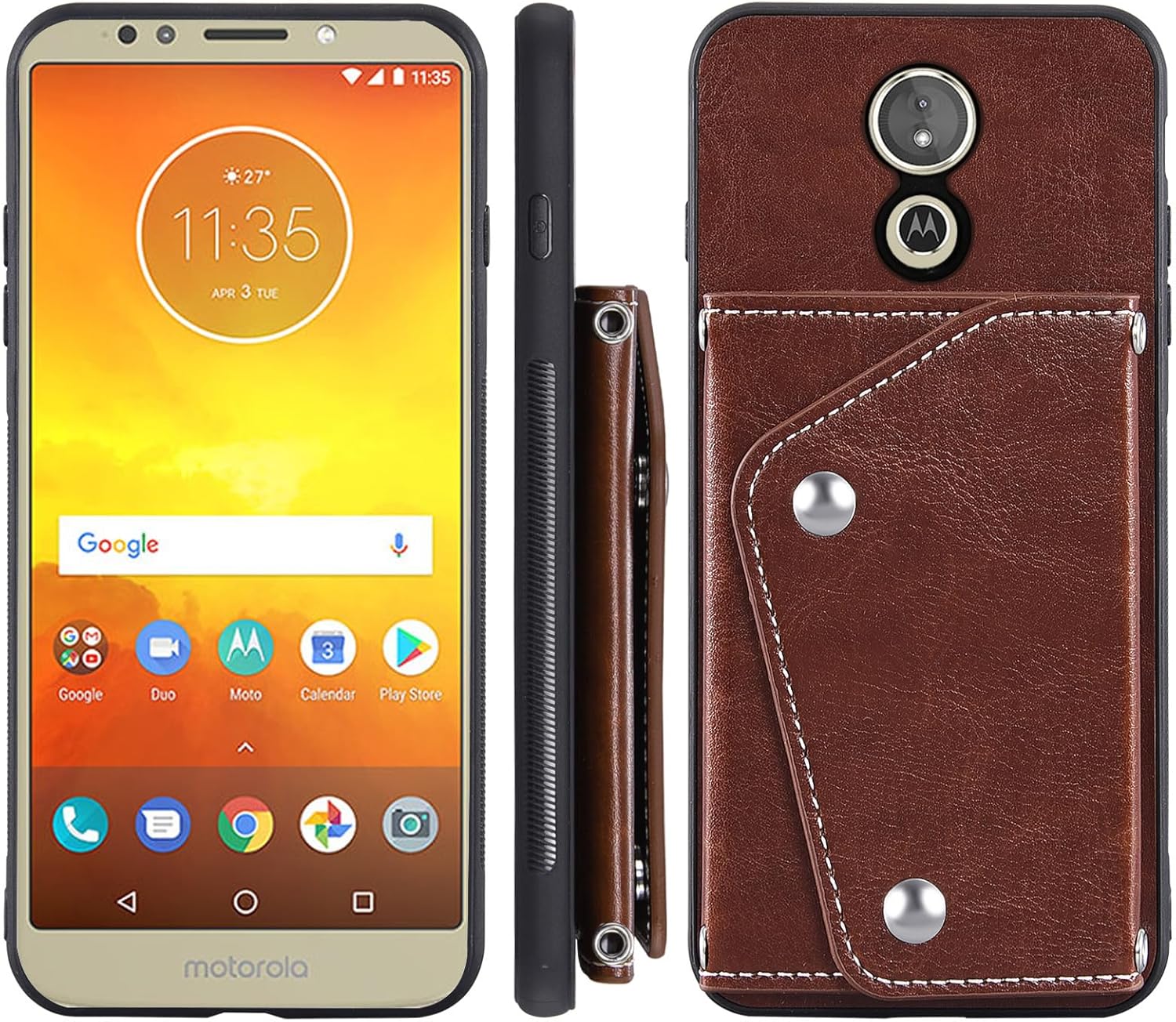 Asuwish Funda de teléfono para Moto E5 Plus E 5 Supra Funda tipo cartera con protector de pantalla y tarjetero para tarjeta de crédito con soporte