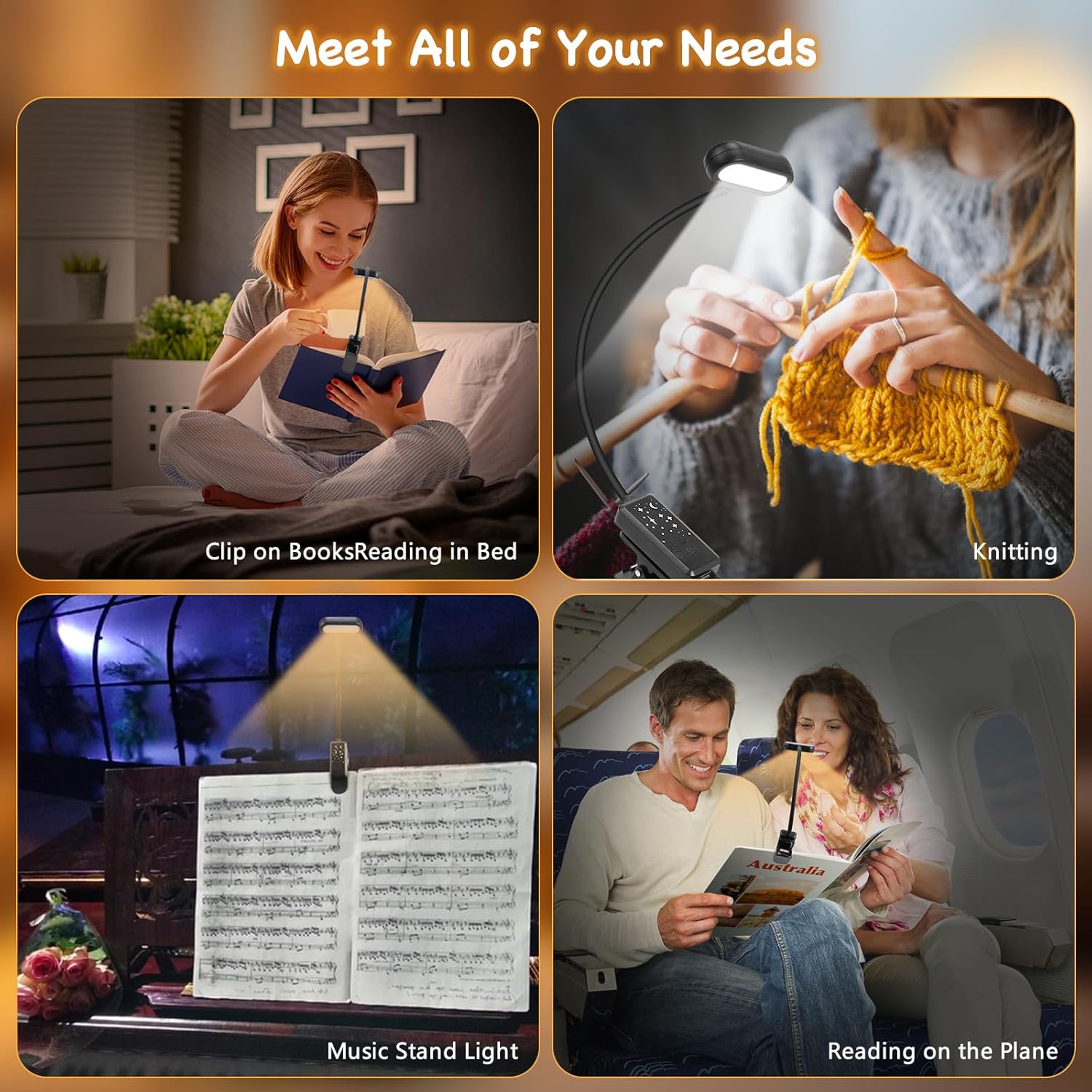 Luz de libro para leer en la cama, luz de lectura LED recargable, pequeña luz ligera de lectura de libros, 3 colores y 5 brillo, luz de lectura para