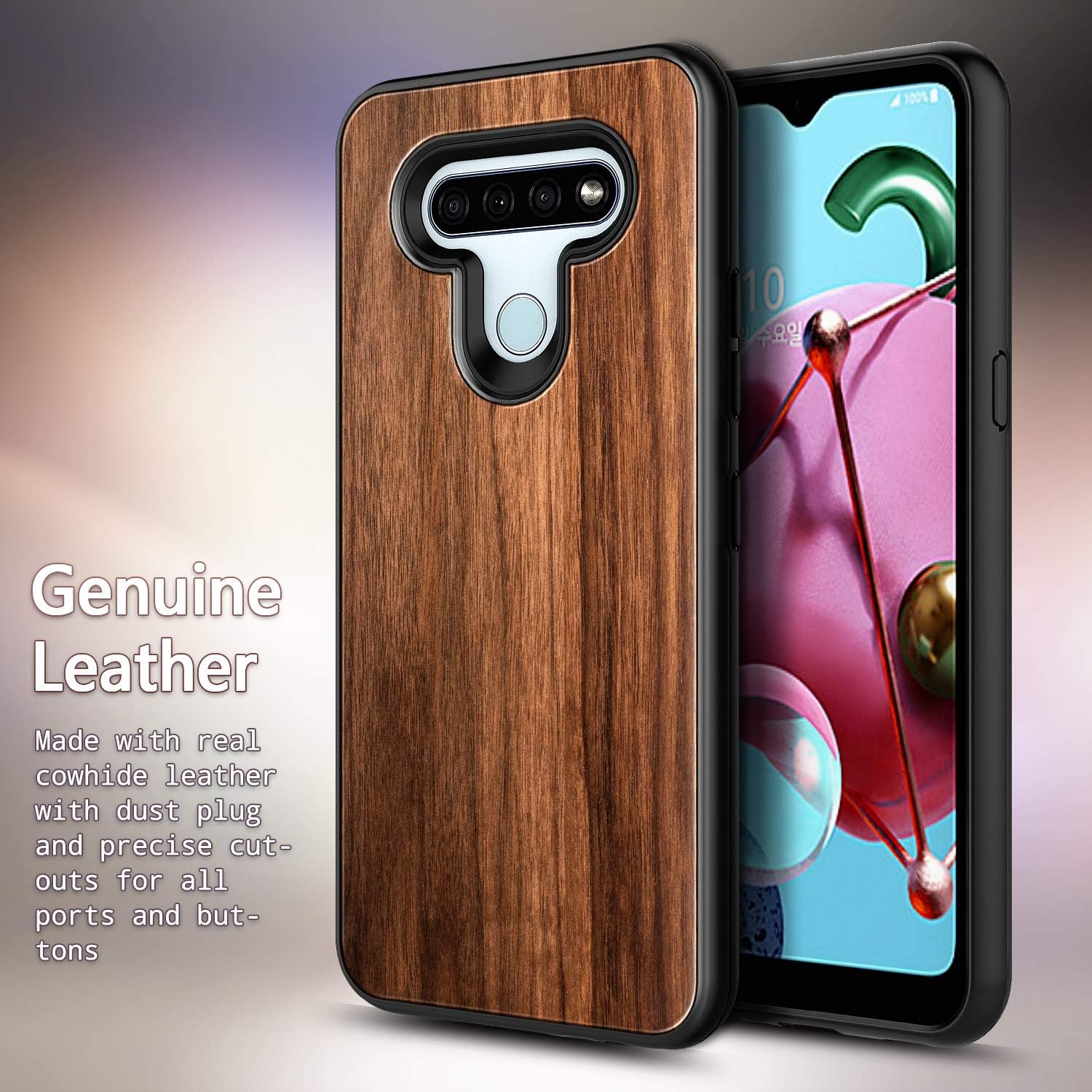 Funda para LG Stylo 6, madera de nogal natural real a prueba de golpes híbrida defensor resistente funda de teléfono (cada pieza es única) – Madera