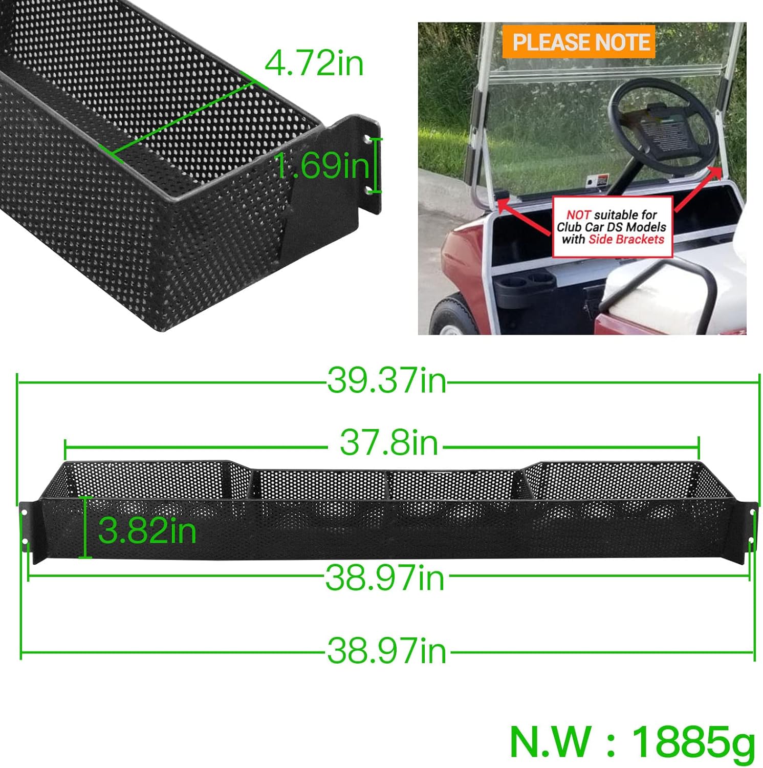 Cesta de almacenamiento interior frontal para carrito de golf para Club Car DS Precedent, EZGo RXV TXT, organizador de bandeja de almacenamiento