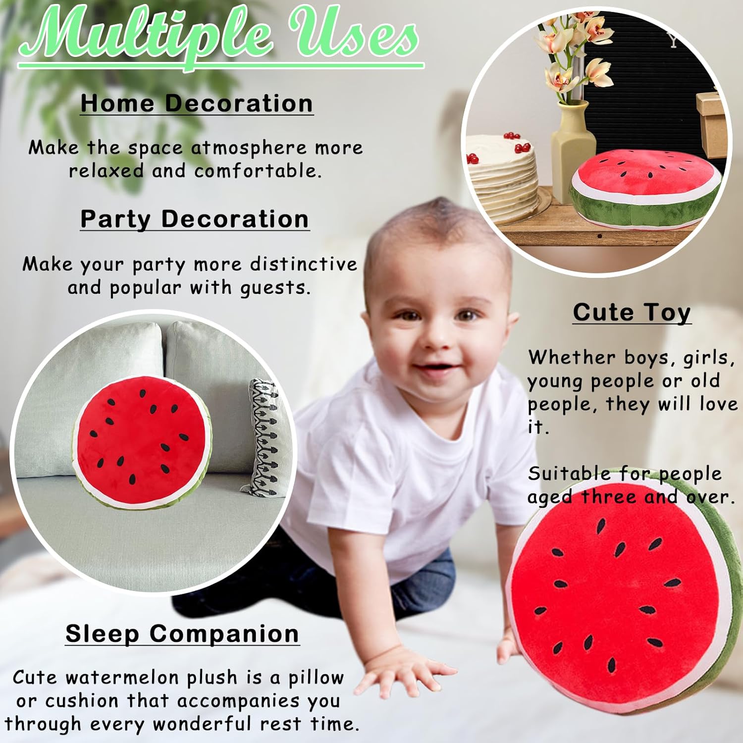 zhidiloveyou Almohada de felpa de sandía, lindo juguete de frutas rellenas, almohada de abrazo, regalos para niños de 11.8 pulgadas