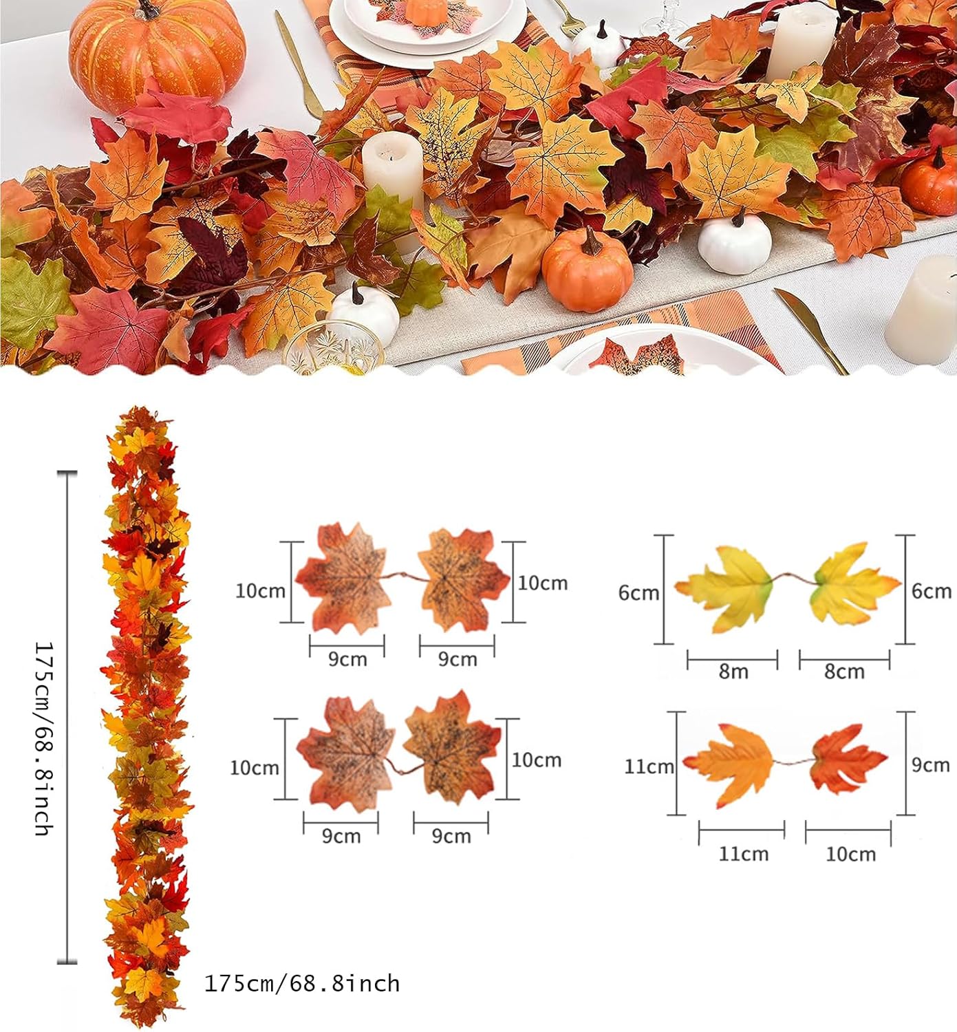 Paquete de 2 guirnaldas de hojas de arce de otoño, 5.9 piesunidad, guirnalda de hojas de arce de otoño colgantes, guirnalda artificial de vid de