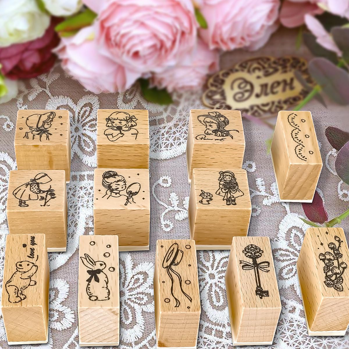 Sello de goma con patrones de plantas de madera, juego de sellos de goma decorativos de madera para manualidades, tarjetas de manualidades, álbumes