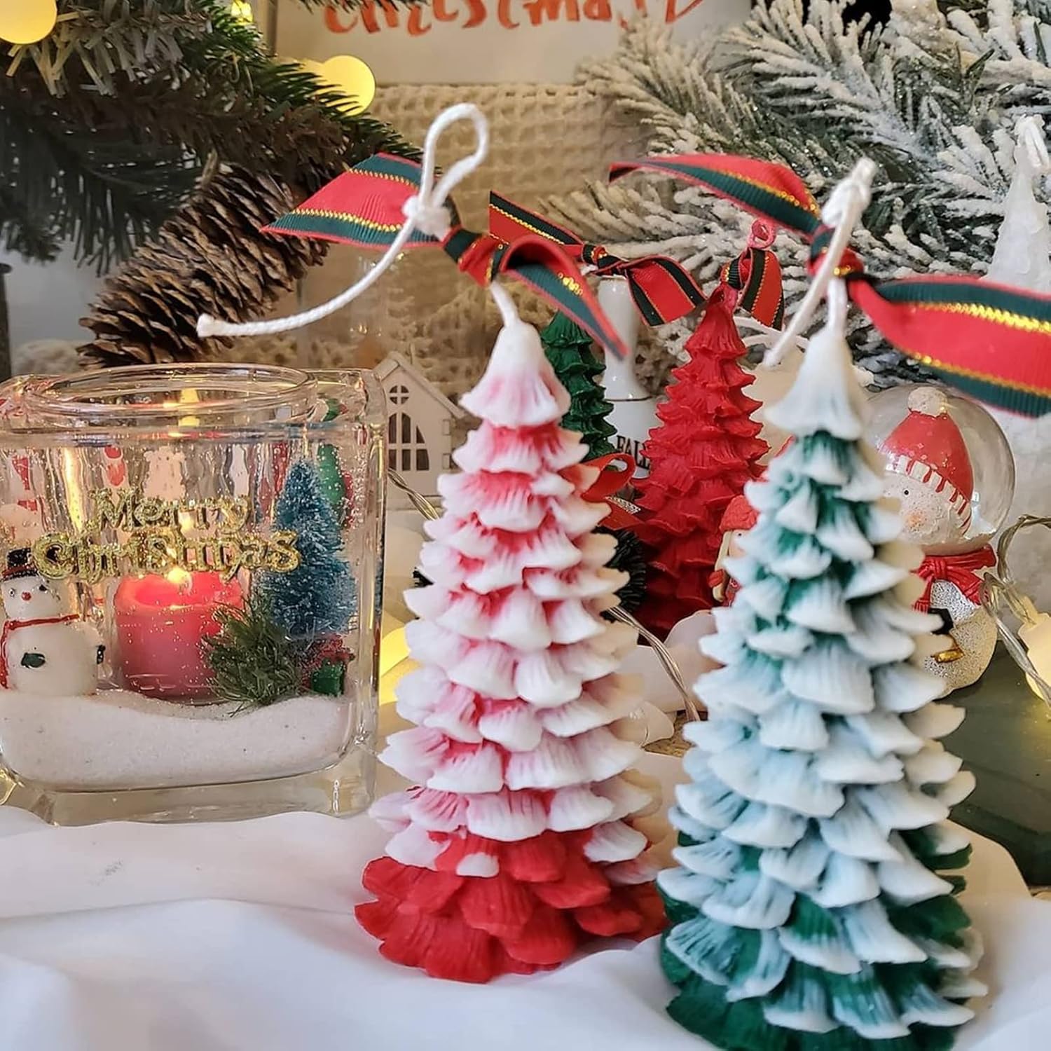Molde de silicona para velas de árbol de Navidad de cedro, pastel de fondant, molde de chocolate para hornear, molde de yeso de resina epoxi para