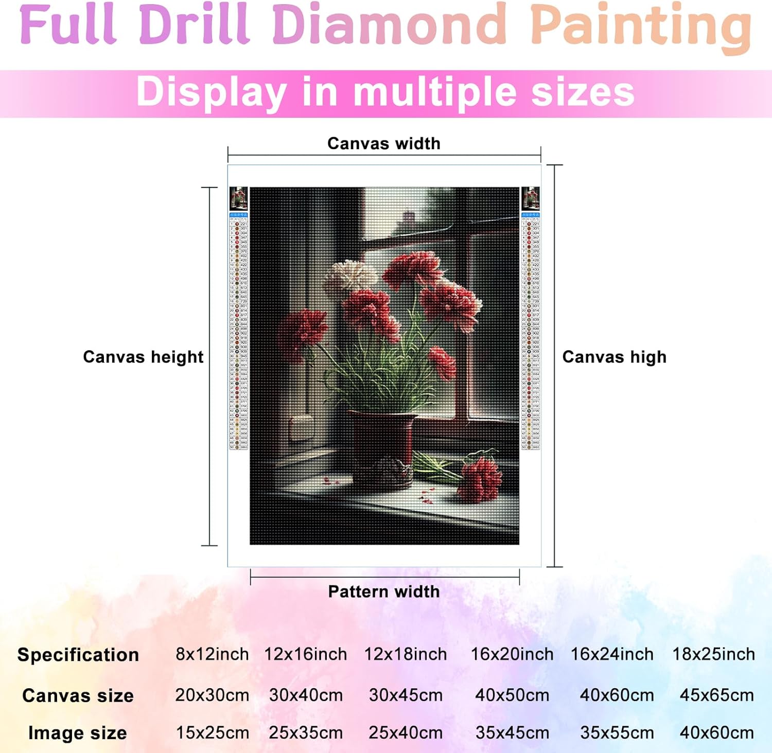Kits de pintura de diamantes para adultos, arte de diamantes de flores, clavel rojo pálido, bricolaje 5D, taladro redondo completo, diamantes de