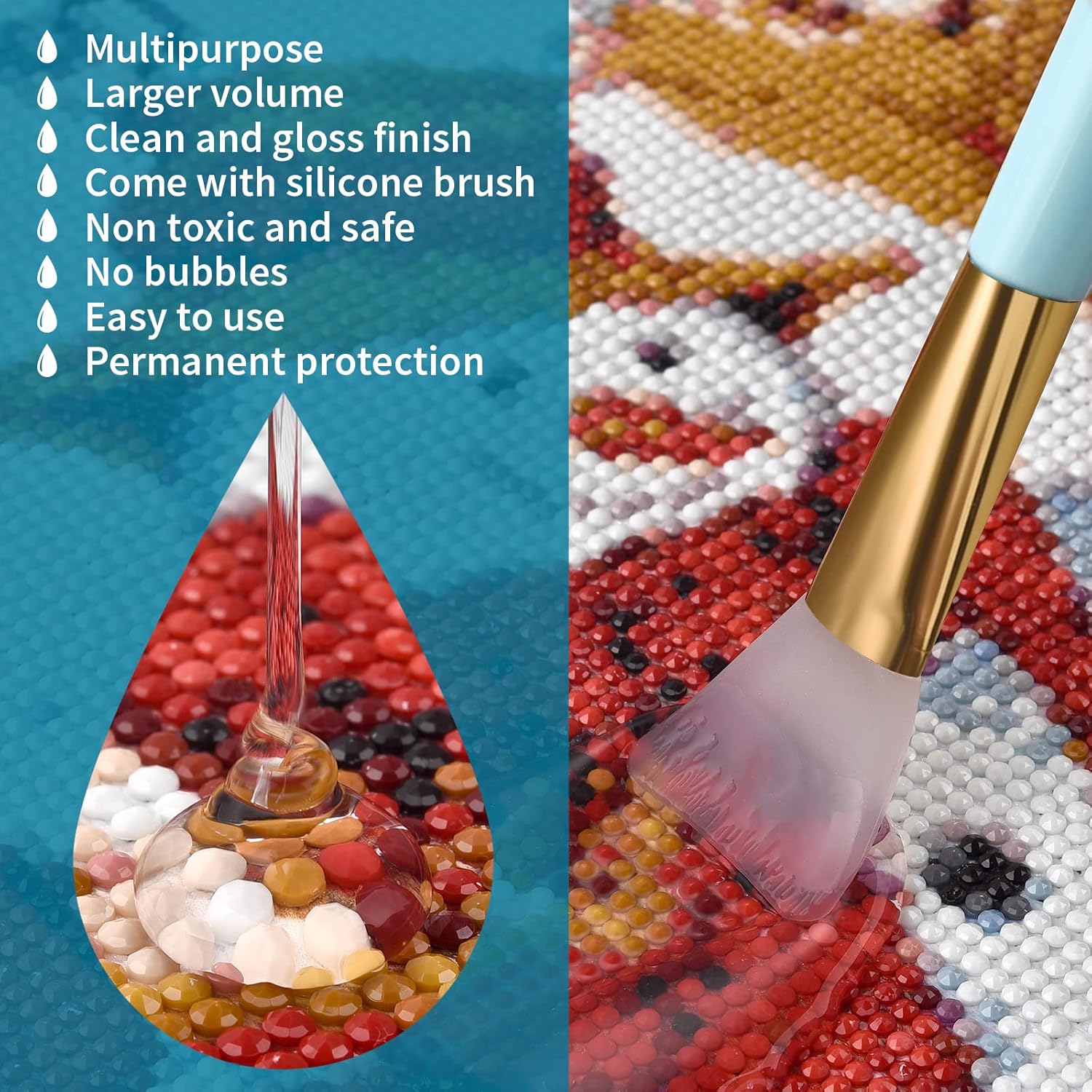 LANBEIDE Sellador de pintura de diamante actualizado de 6.8 fl oz con cepillo de silicona, 3 paquetes, sellador de pegamento de pintura de diamante