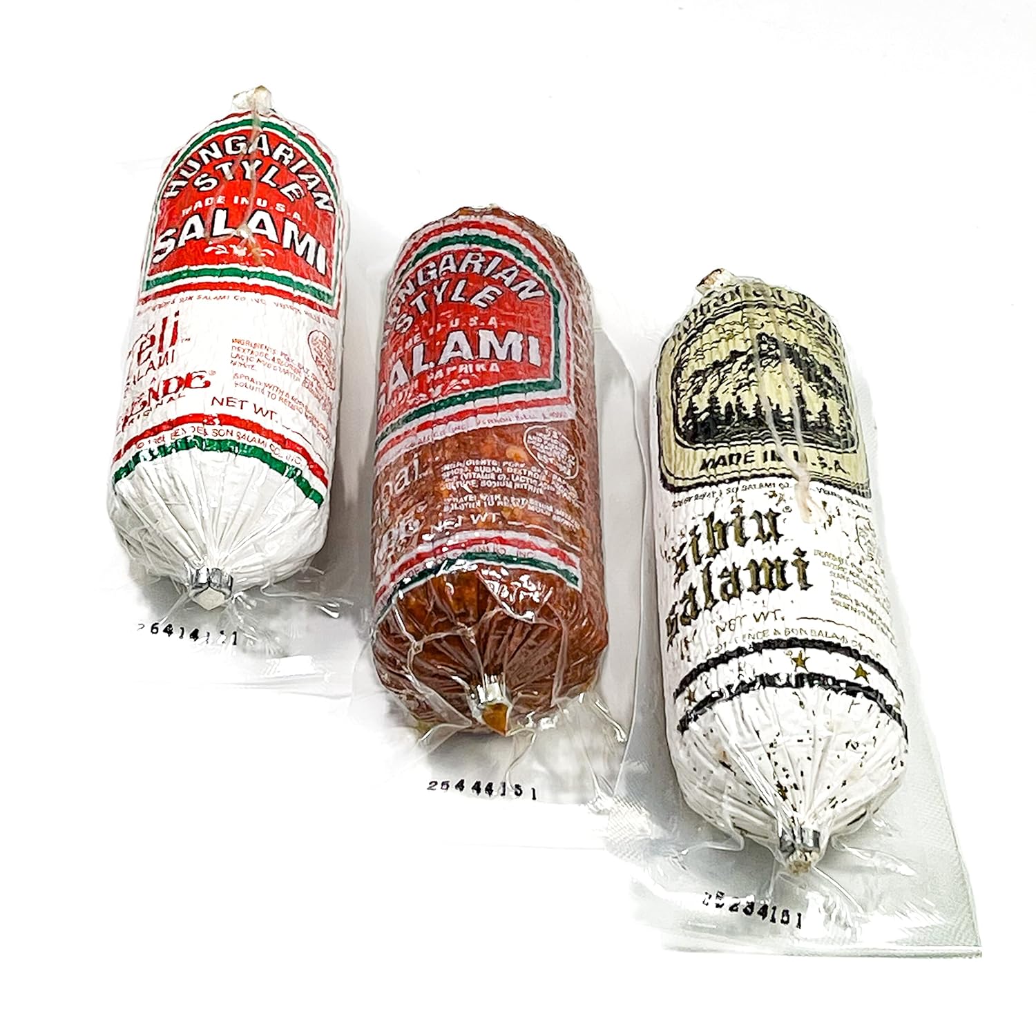 Sibiu, Csabai, Teli Salami, Húngaro y Rumano, Cerdo y Pimentón Marca Seco Envejecido Salchichas, Pack de 3, Regalo Gourmet