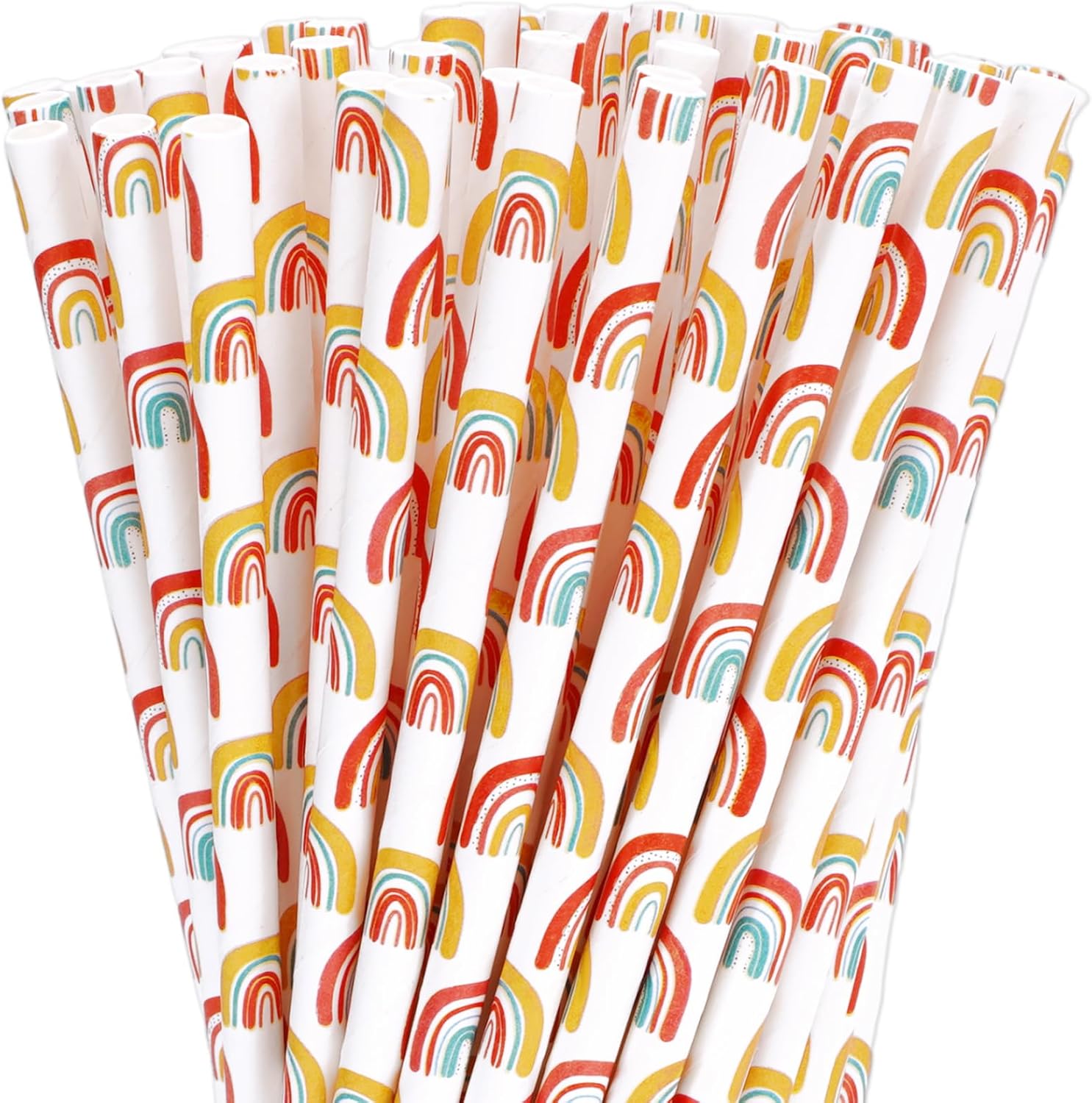 Whaline 200 popotes bohemios de papel de arco iris, pajitas de colores arcoíris para beber, pajitas desechables retro para fiesta de cumpleaños de