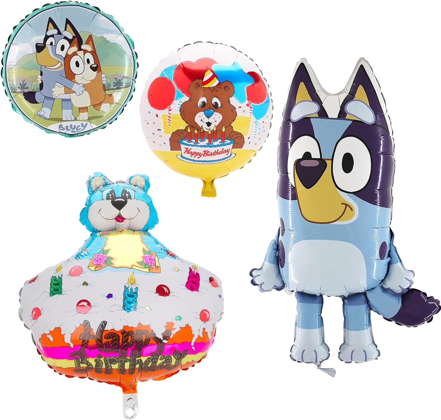 Toyland Paquete de globos de aluminio Bluey para cumpleaños, 1 personaje redondo, 1 forma grande de Bluey y 2 globos de cumpleaños de animales,