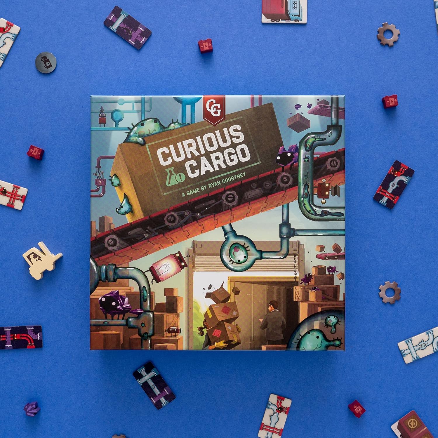 Capstone Games Curious Cargo, juego de mesa de estrategia, 6 tableros de jugadores únicos incluidos y 2 modos de juego, juego competitivo para 2