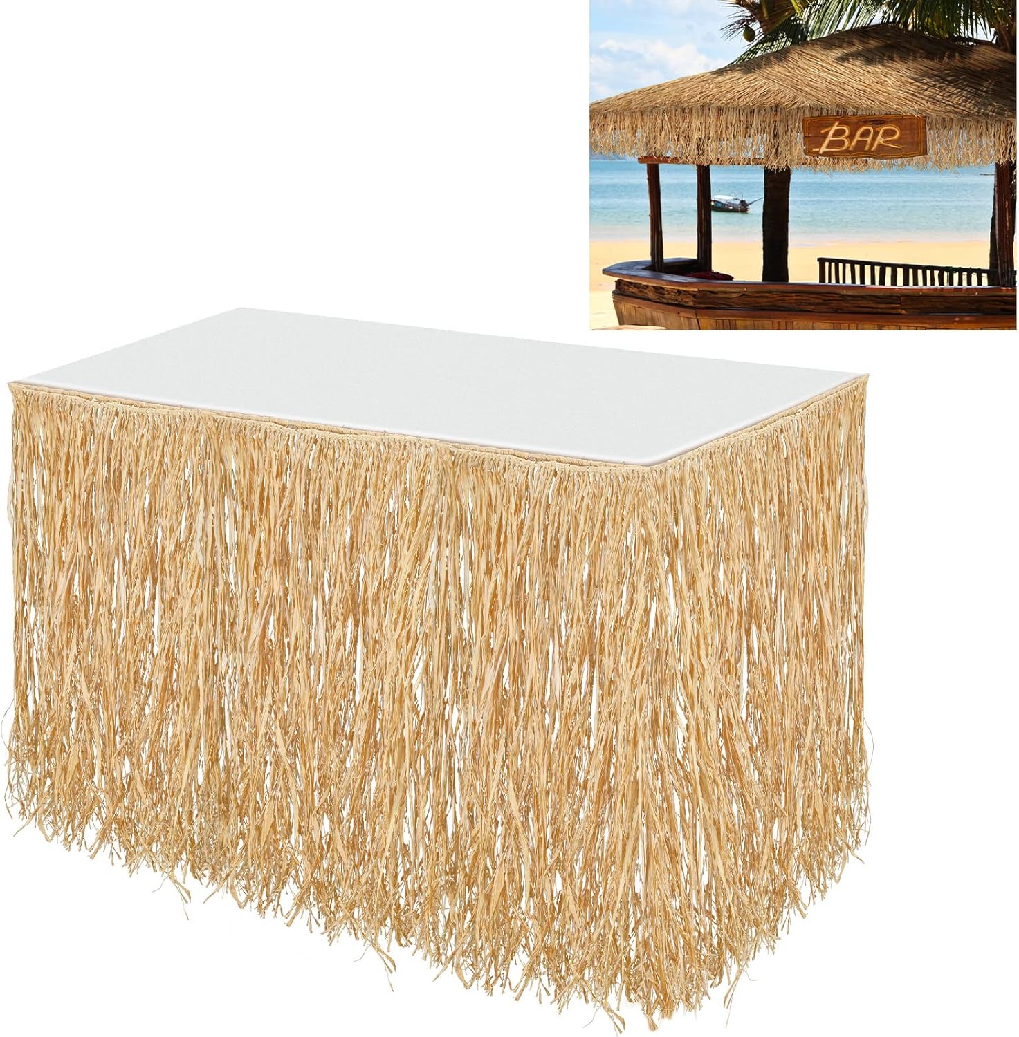 Paquete de 1 falda hawaiana de rafia natural, falda hawaiana Luau, decoración de flecos para fiesta de cumpleaños tropical, barra de Tiki, falda
