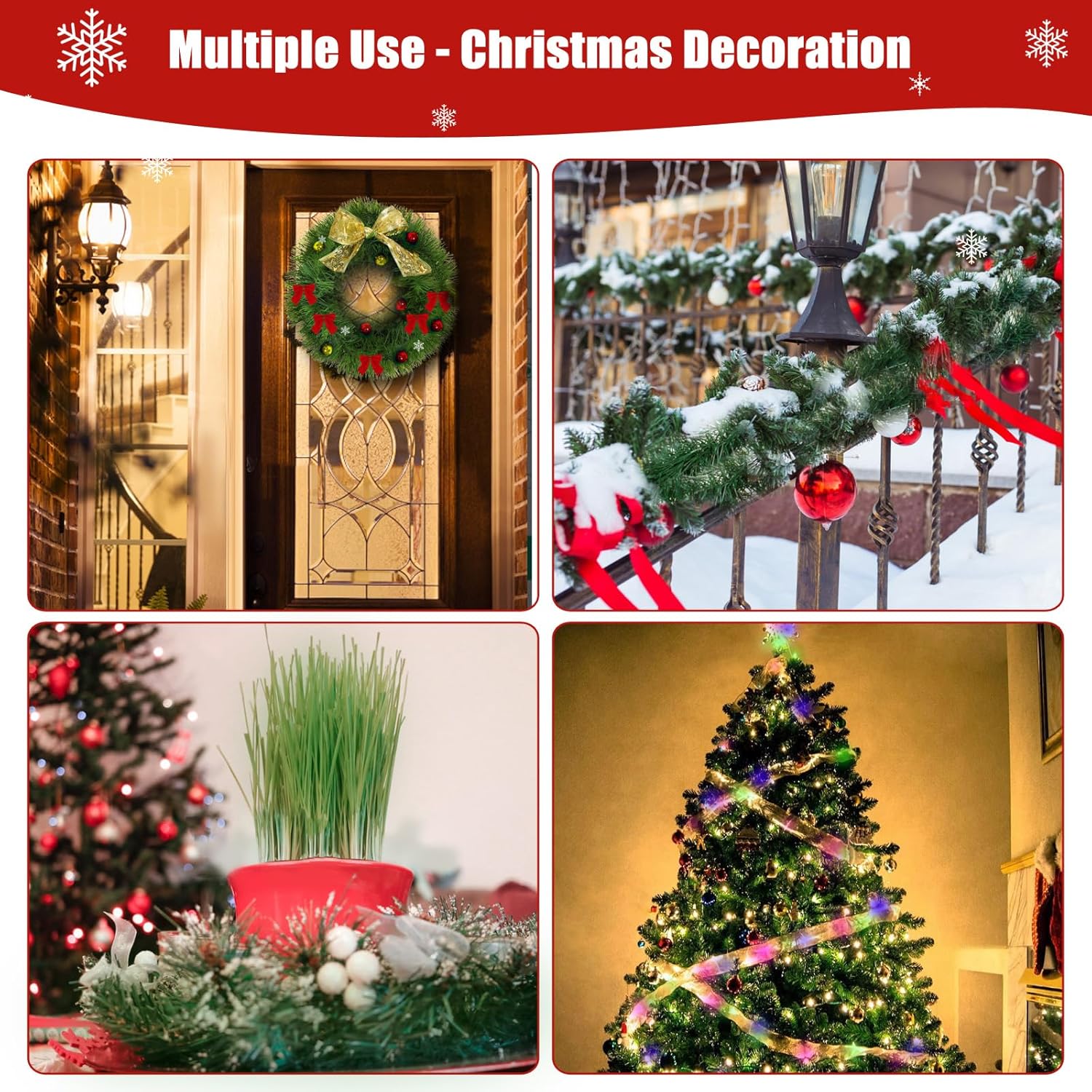 GardenNow Paquete de 5 guirnaldas de Navidad de 250 pies para decoración de Navidad, cinta de Navidad, decoración navideña para interiores y