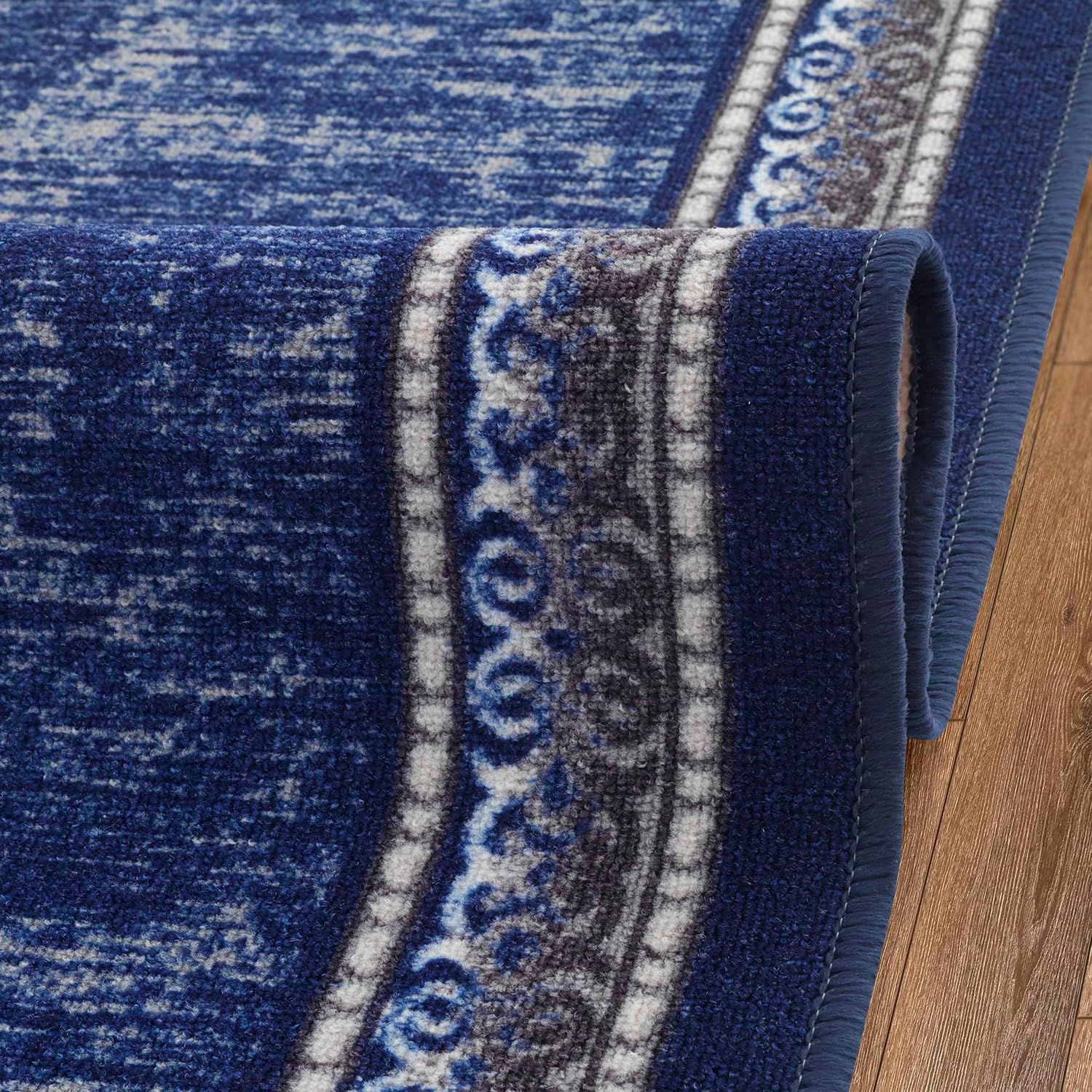 Antep Rugs Alfombras Bordered Modern – Alfombra antideslizante de 2 x 10 pies (antideslizante) con parte trasera de goma para interiores (azul
