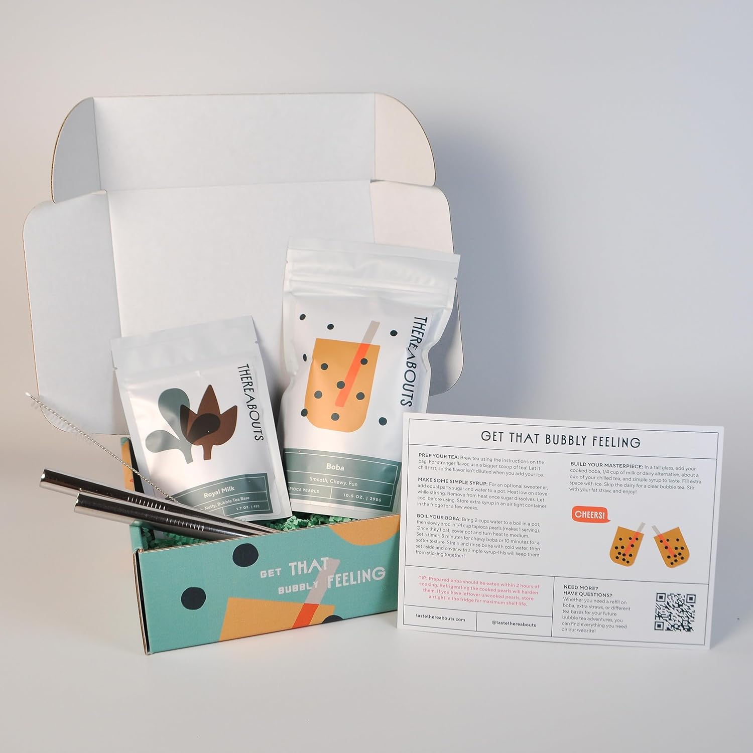 ThereAbouts – Kit de té de burbujas, té de burbujas para bricolaje, leche real, perlas de tapioca, kit Boba, 8 porciones