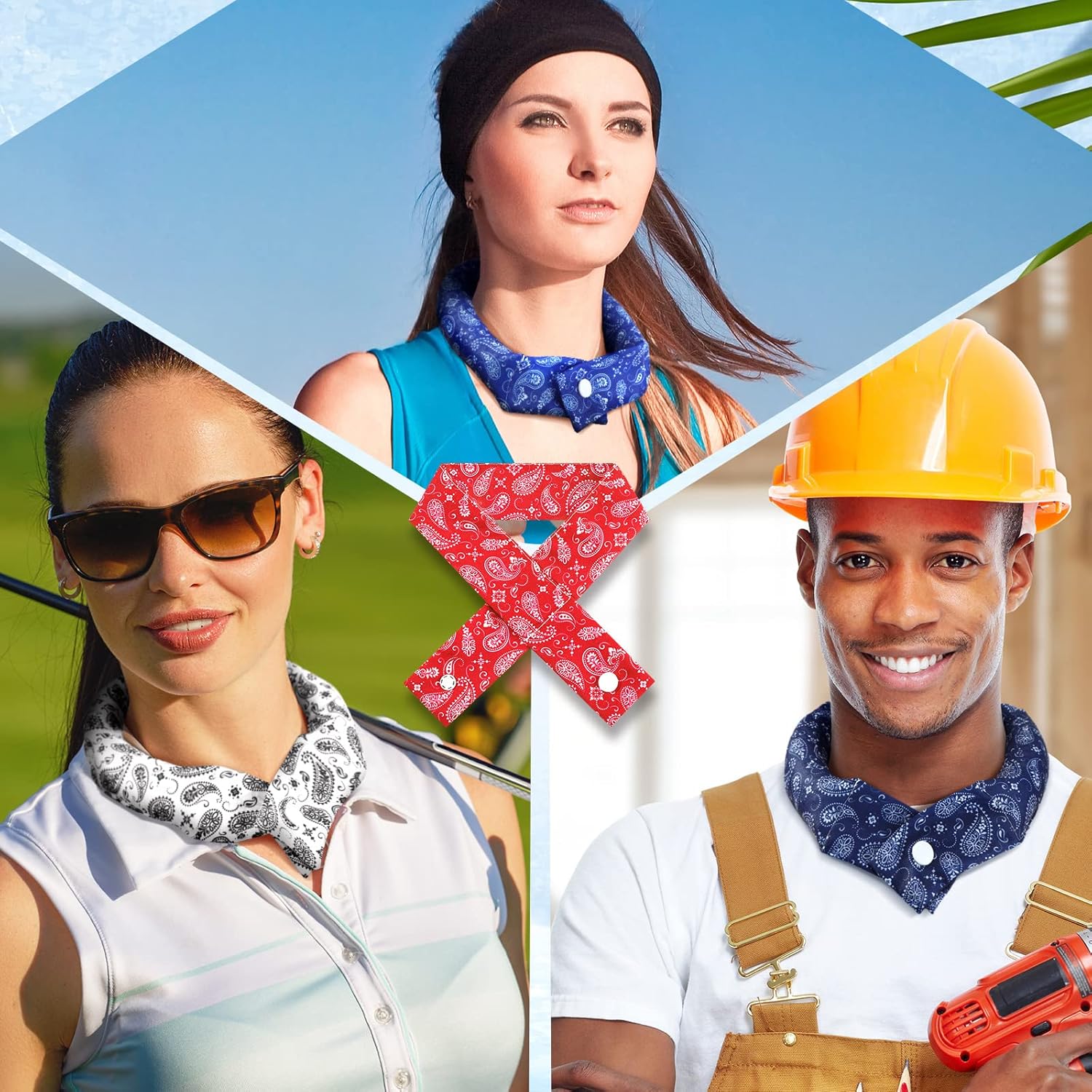 6 unidades de envoltura refrescante para el cuello, bandana refrescante con botón para el cuello, bufanda fría de hielo para mujeres, verano