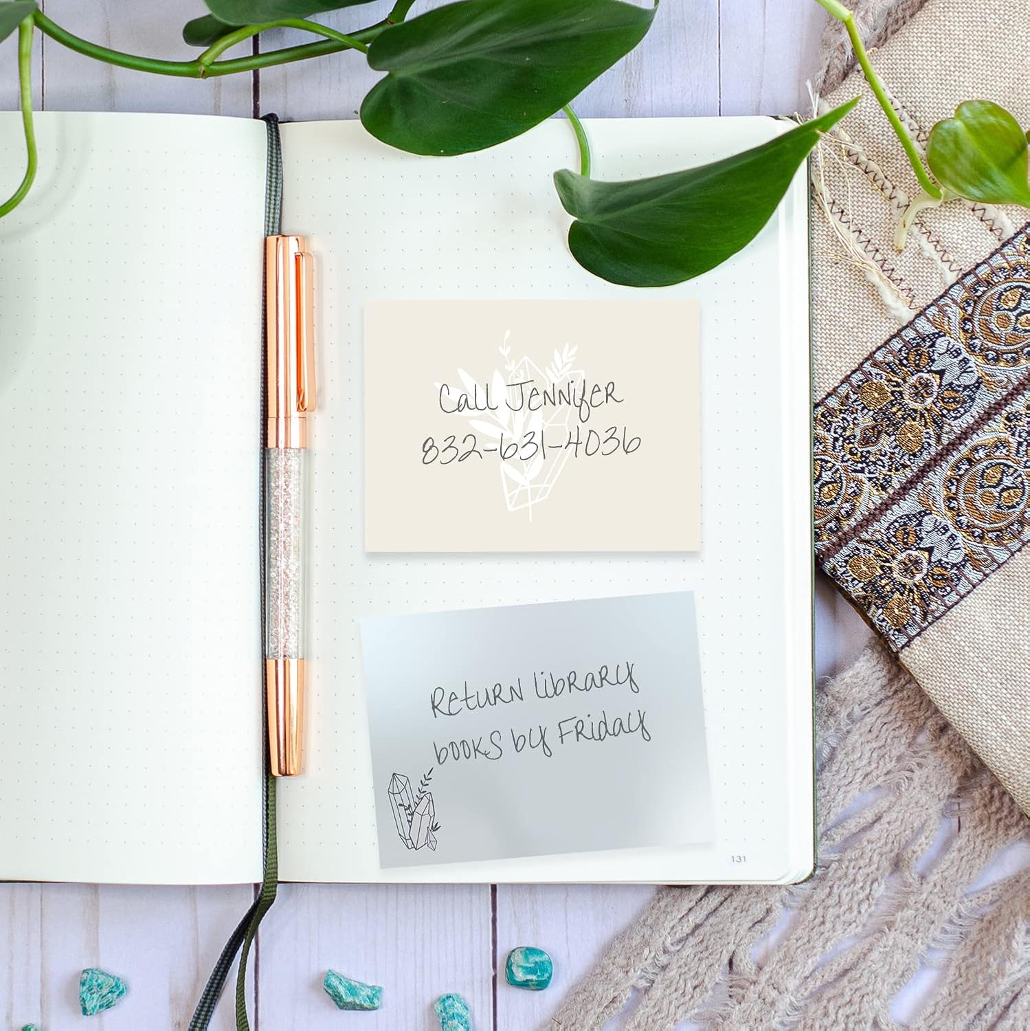 Boho Crystal Magic Sticky Note Surtido  4 x 3 pulgadas Blue Tan reposicionables Notas adhesivas  Juego de 6 almohadillas femeninas de sol y luna