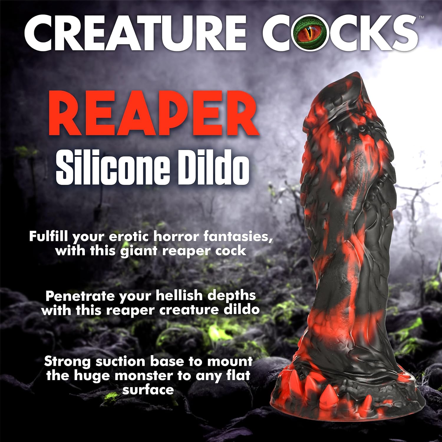 CREATURE COCKS Grim Reaper – Consolador de silicona para hombres, mujeres y parejas. Firme y flexible, base de succión fuerte, consolador de