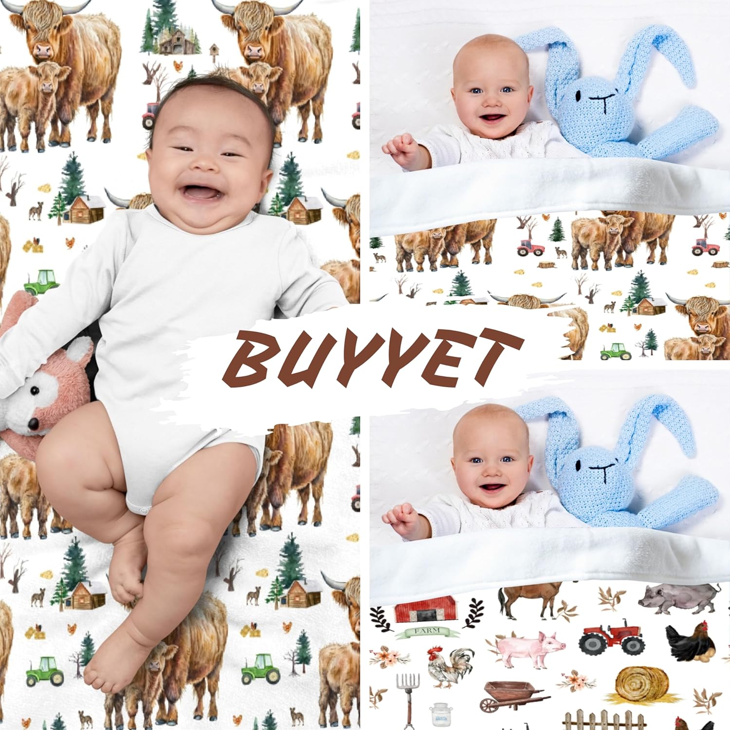 Farm Highland – Manta de regalo de franela de forro polar, ligera, suave, bonita y acogedora para cama, sofá, viajes al aire libre, 40 x 50
