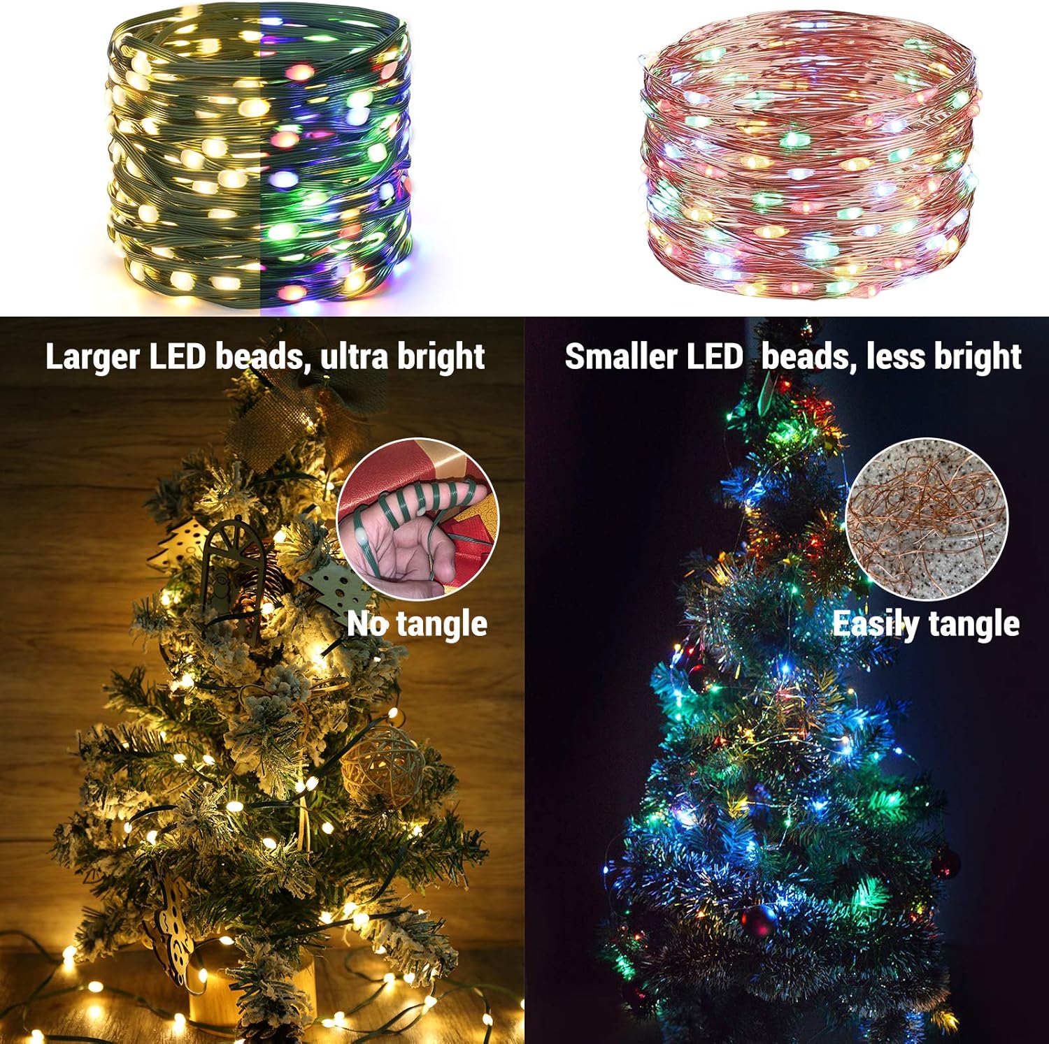 BrizLabs Luces de Navidad de doble color, 269 pies, 800 luces LED de Navidad de color blanco cálido y multicolor con control remoto, 11 modos de