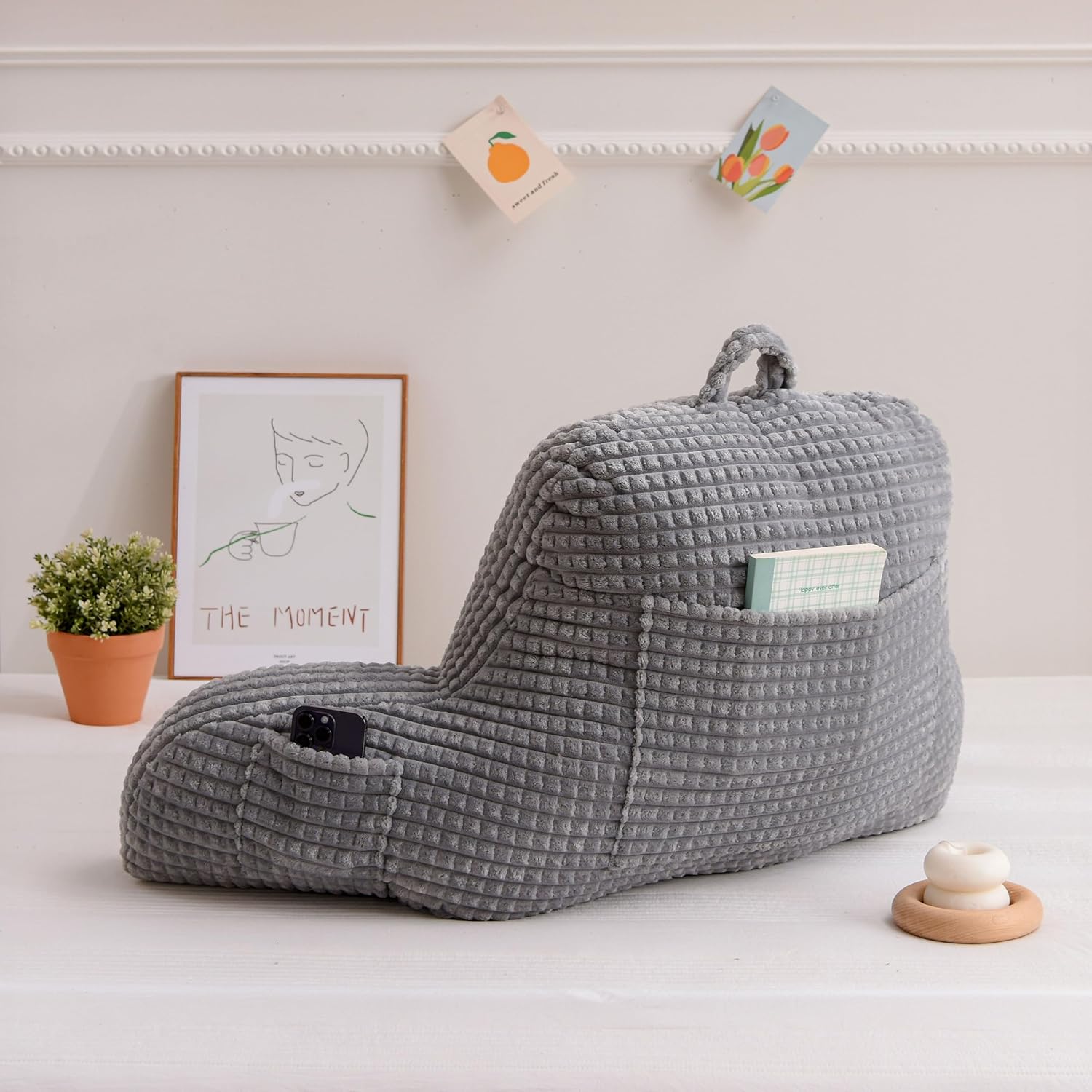 Btargot Almohada de lectura para cama con cuña grande para adultos con respaldo y brazos  Soporte de espalda para sentarse en la cama gris, tamaño