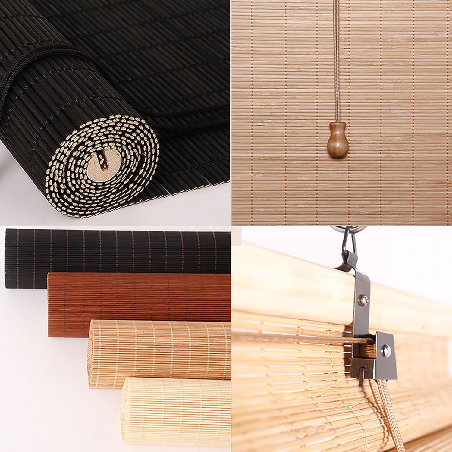 Persianas de bambú de bambú para exteriores, persianas enrollables de bambú para ventanas, persianas de bambú para patio, sin cordones para porche,