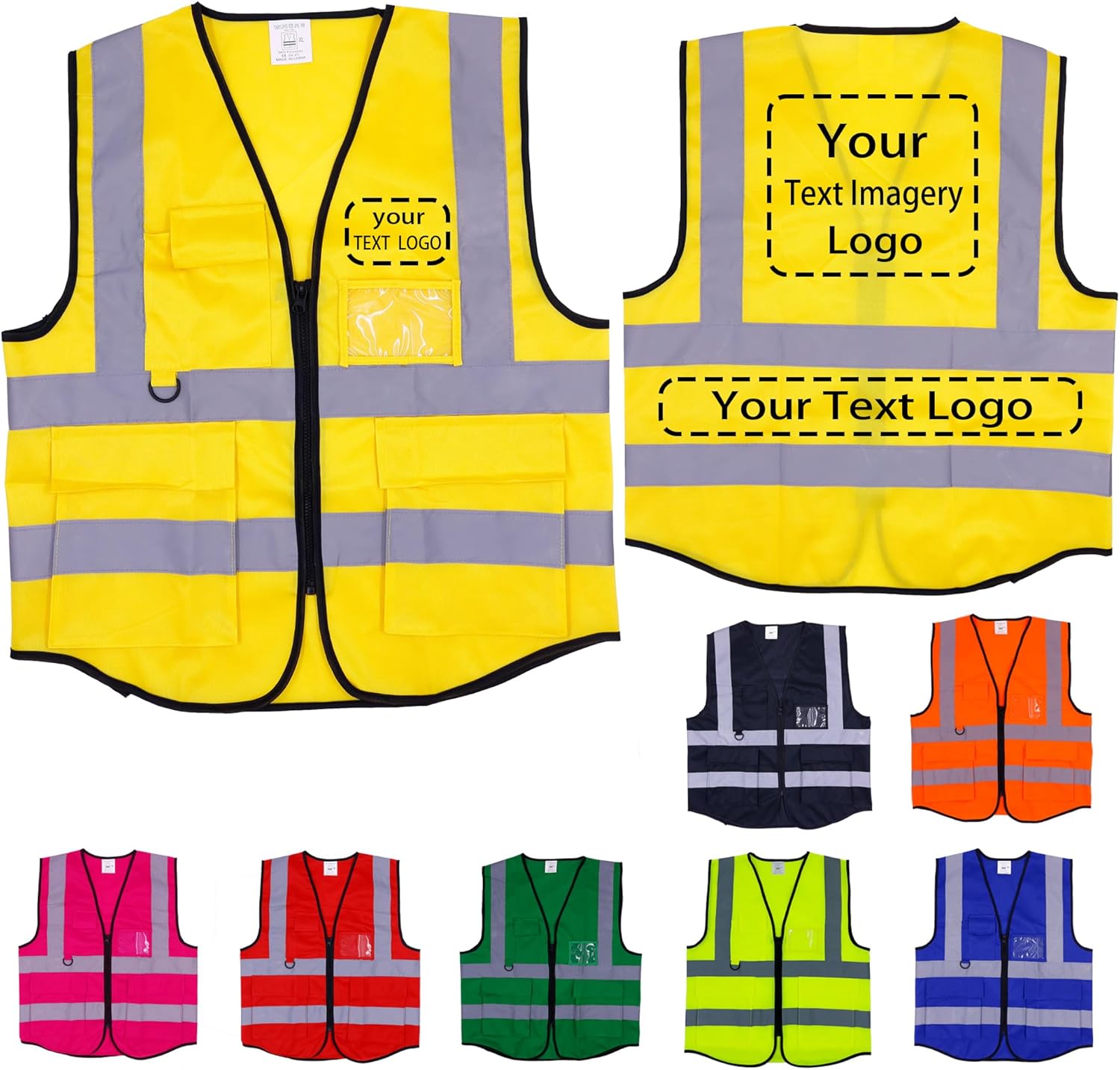 Lyhacjp Chaleco de seguridad personalizado para hombres con bolsillos, chaleco de construcción, chaleco reflectante Hi Vis, chaleco de trabajo,