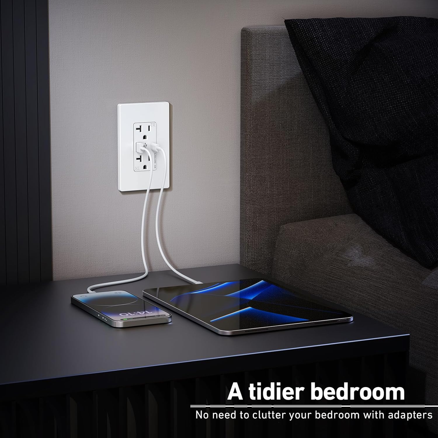 WEBANG Toma de corriente USB de pared, toma de cargador con puertos USB tipo A y tipo C de 5.0 amperios, receptáculo dúplex resistente a