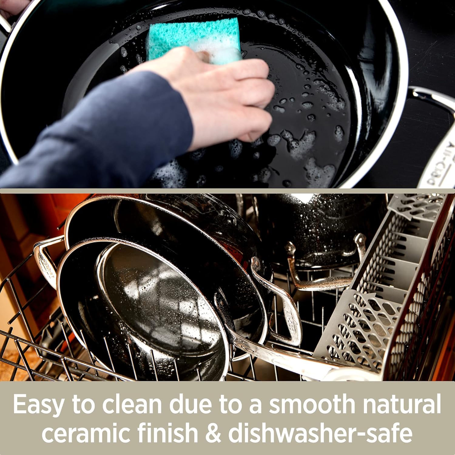 All-Clad FUSIONTEC – Olla para sopa de cerámica natural con núcleo de acero, 4 cuartos de galón, ónix