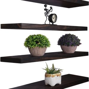 Estantes flotantes de madera para decoración de pared, estantes de pared rústicos para dormitorio, baño, cocina, sala de estar, juego de 4 unidades, Estantes flotantes de madera para decoración de pared, estantes de pared rústicos para dormitorio, baño, cocina, sala de estar, juego de 4 unidades,