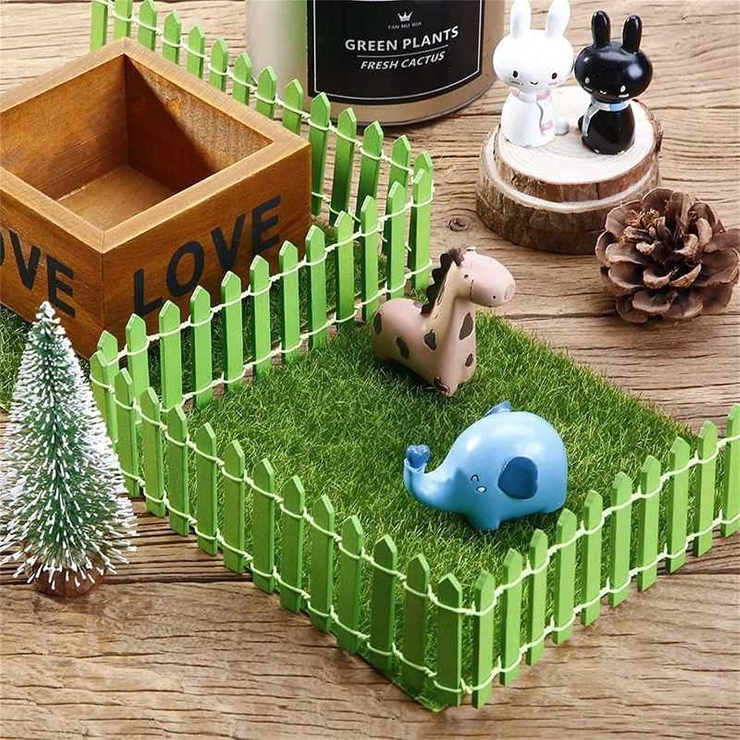 Pequeña estatua terrario casa de muñecas DIY Decoración blanca Mini valla de madera miniatura Kit de jardín de hadas de madera Valla de madera Luces