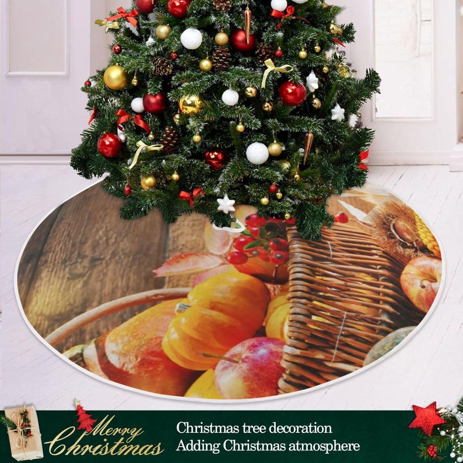Faldas de árboles frutales de calabazas de Acción de Gracias, decoración para árbol de Navidad, 35.4 pulgadas, lavable a máquina, decoración navideña