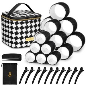 Juego de rodillos para el cabello, 18 rodillos autoadhesivos sin calor con clips y peine, rizadores de salón para estilos de bricolaje, 3 tamaños en Juego de rodillos para el cabello, 18 rodillos autoadhesivos sin calor con clips y peine, rizadores de salón para estilos de bricolaje, 3 tamaños en