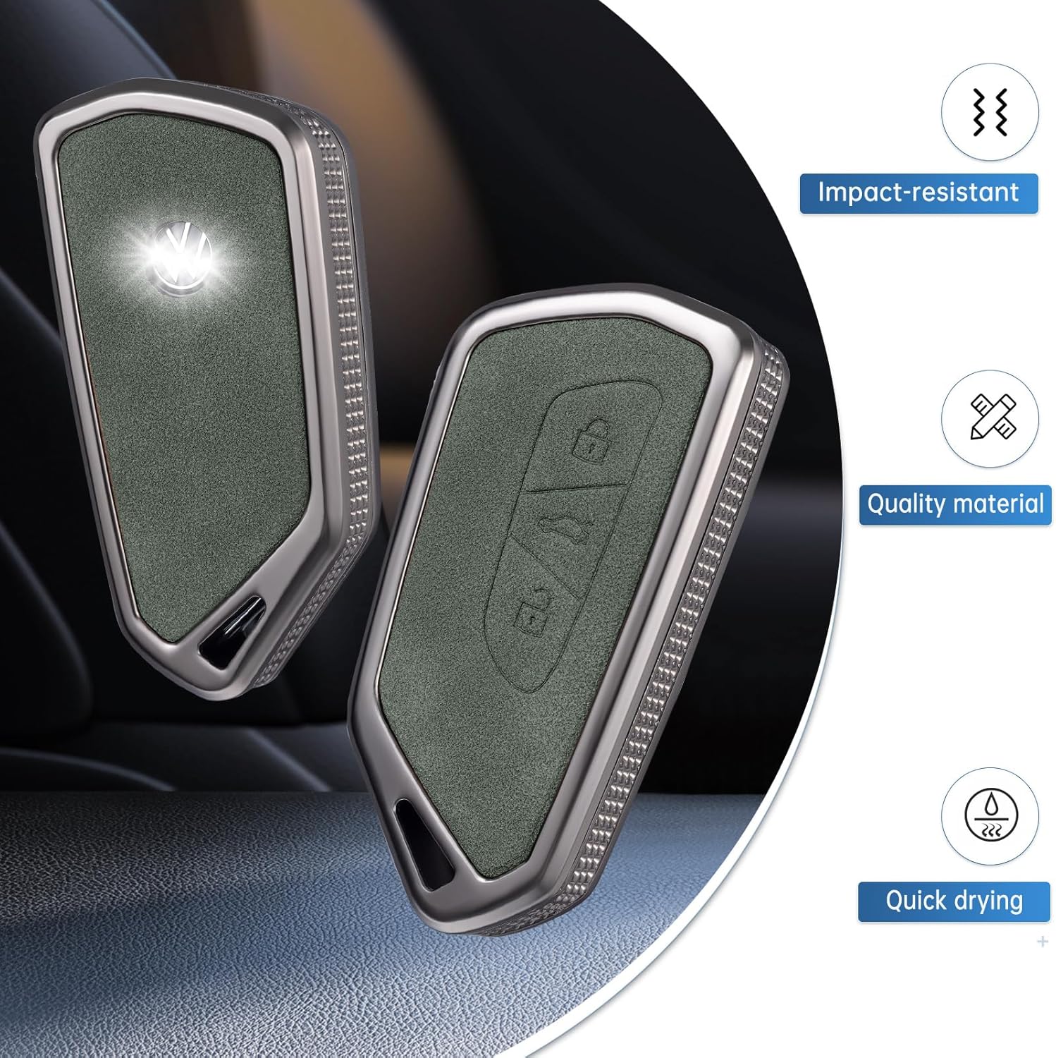 YO&YOYE Compatible con funda para llavero VW Volkswagen con llavero protector de llave de cuero