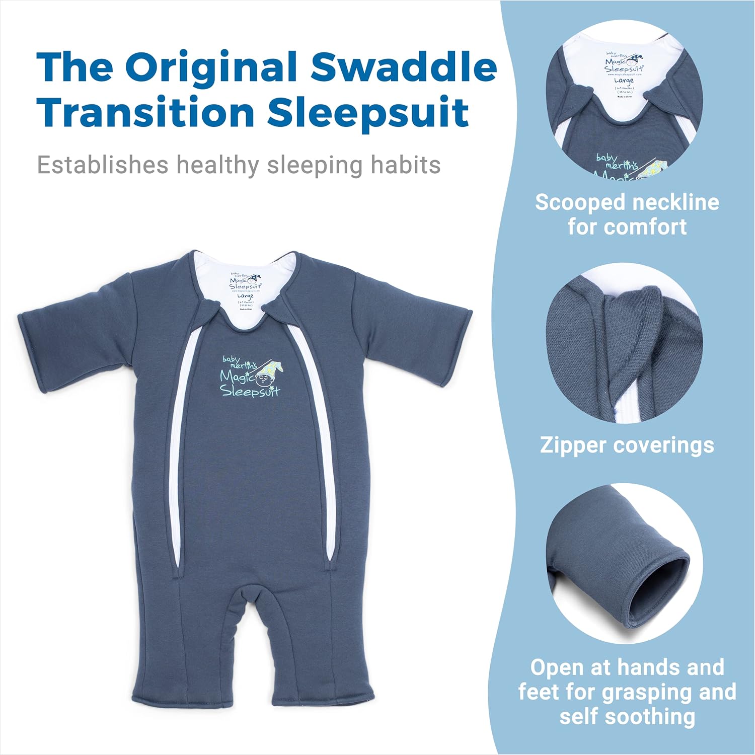 Magic Sleepsuit Baby Merlin – Manta de transición 100% algodón para bebé, traje de dormir para bebé, cielo nocturno, 6-9 meses, azul marino