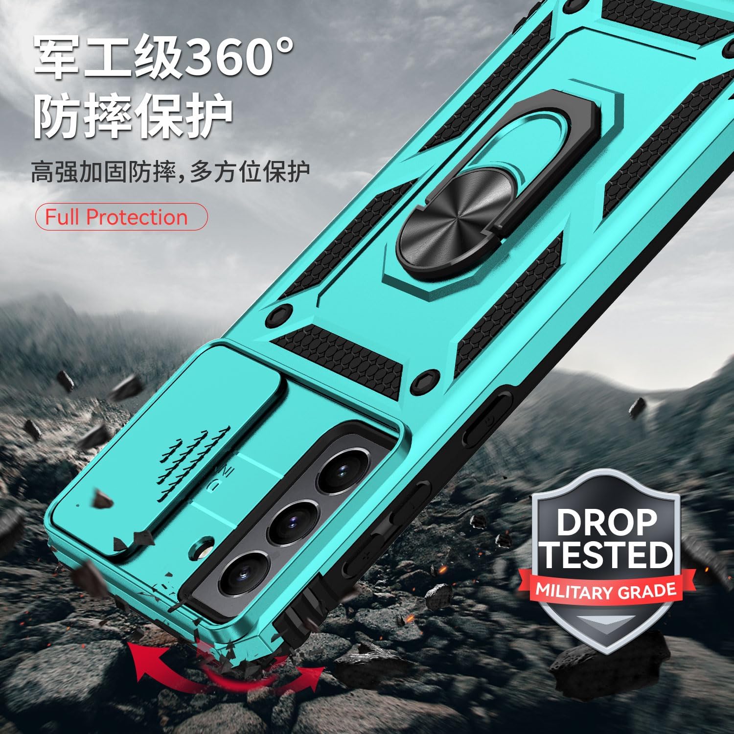 Funda para Samsung Galaxy S21 Plus con cubierta para lente de cámara, protector de pantalla HD, resistente a caídas de grado militar, soporte de