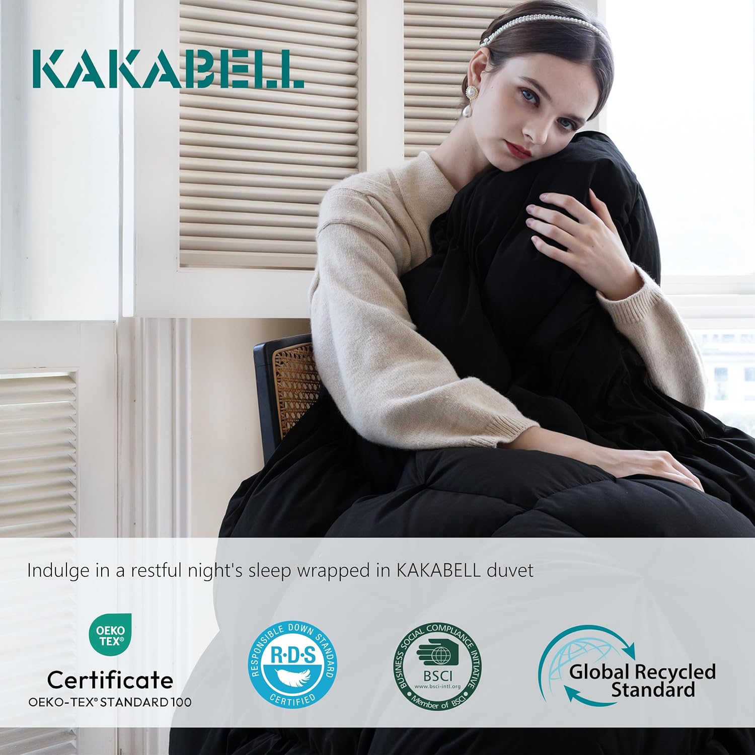 KAKABELL Edredón plisado de plumas de ganso tamaño California King para todas las estaciones, ultra suave y acogedor, relleno de edredón sin ruido