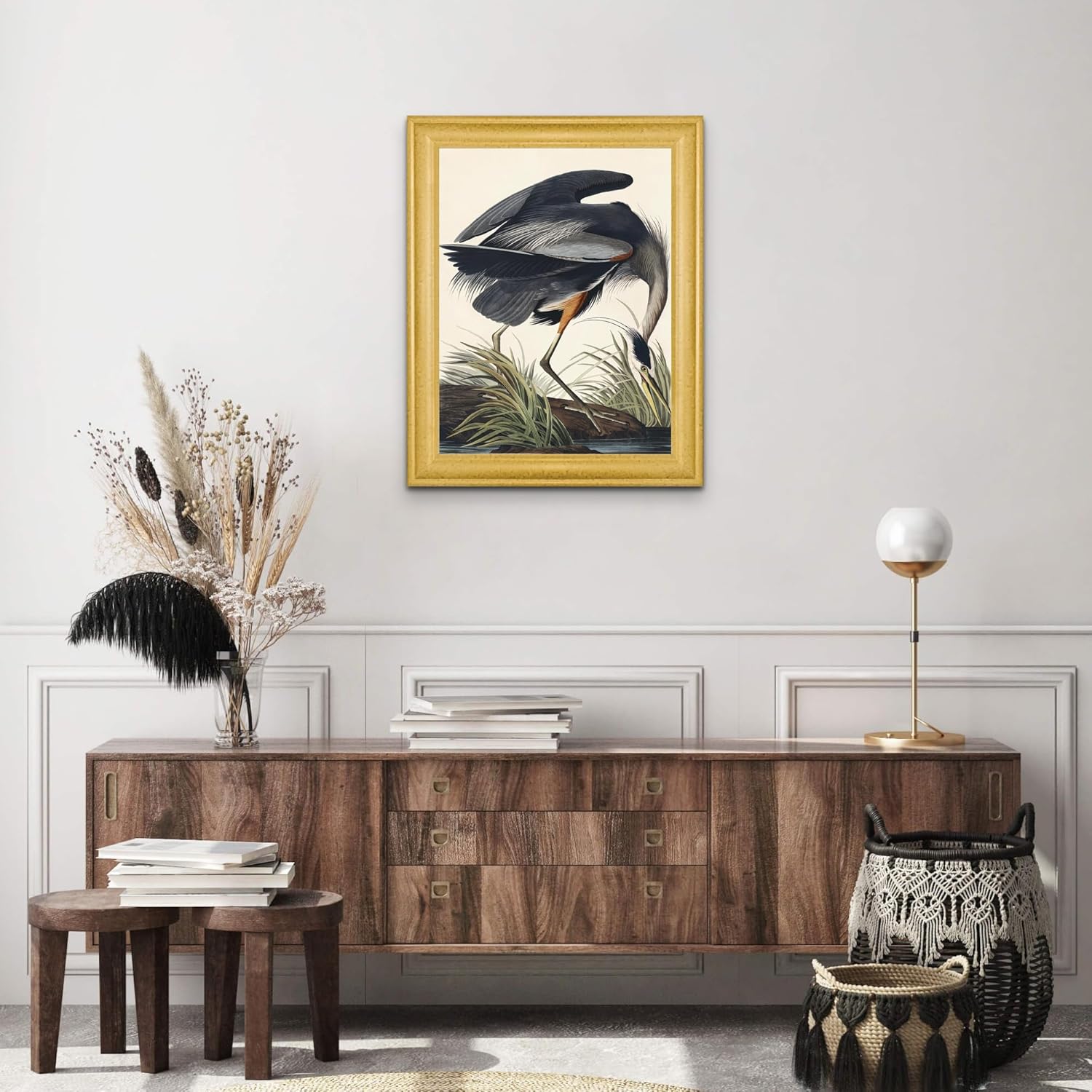 Lost Cabin Great Blue Heron de James Audubon  Lienzo en marco biselado dorado  Reproducción de pinturas de obras de arte finas  Póster decorativo