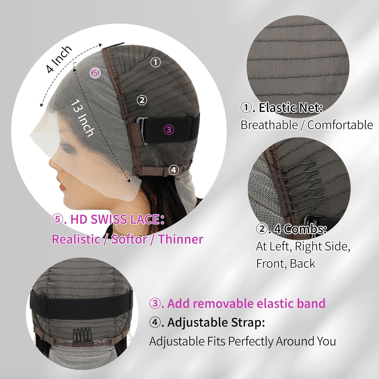 Peluca Bob de cabello humano con encaje frontal, pelucas de cabello humano sin pegamento, pelucas de cabello humano HD transparente de 13 x 4,