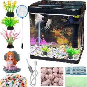 SANOSY Tanque de peces de vidrio de 2.3 galones, kit de inicio de acuario pequeño Betta Fish Tank Desktop Mini pecera para camarones pequeños con SANOSY Tanque de peces de vidrio de 2.3 galones, kit de inicio de acuario pequeño Betta Fish Tank Desktop Mini pecera para camarones pequeños con