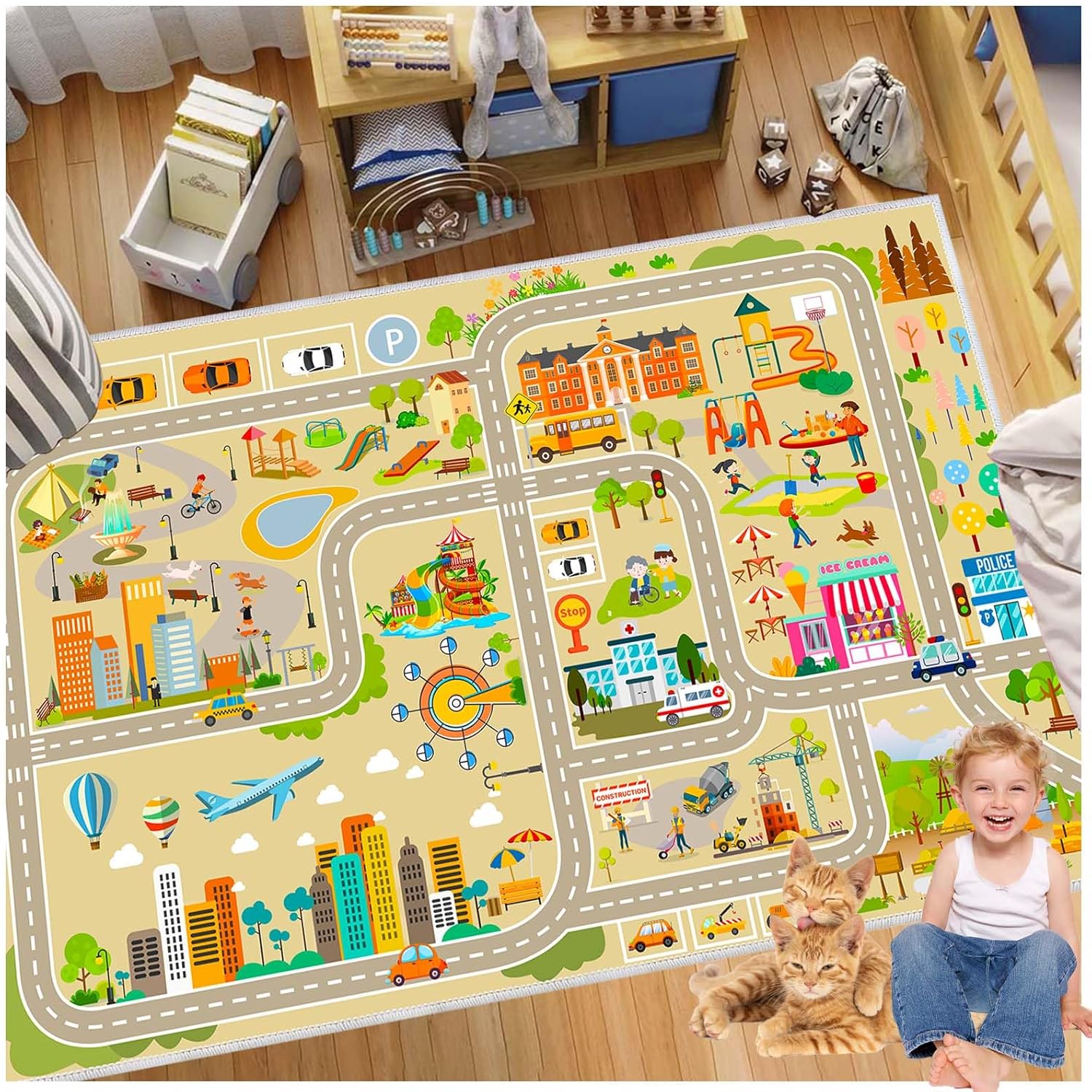 Alfombra de juego para niños, alfombra de coche para jugar a autos, juguetes, mapa de tráfico de la ciudad, alfombra de sala de juegos para niños,