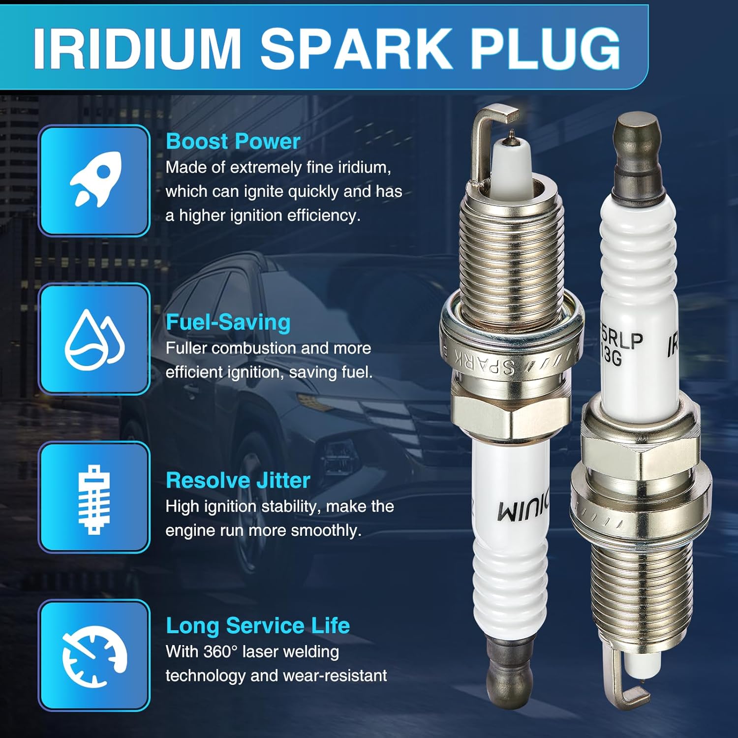 BDFHYK Juego de 4 bujías iridio compatibles con Acura Chrysler Dodge Honda Hyundai Isuzu Jeep, Kia Mazda Saturn 1.5L 1.6L 1.8L 2.0L 2.1L 2.2L 2.3L