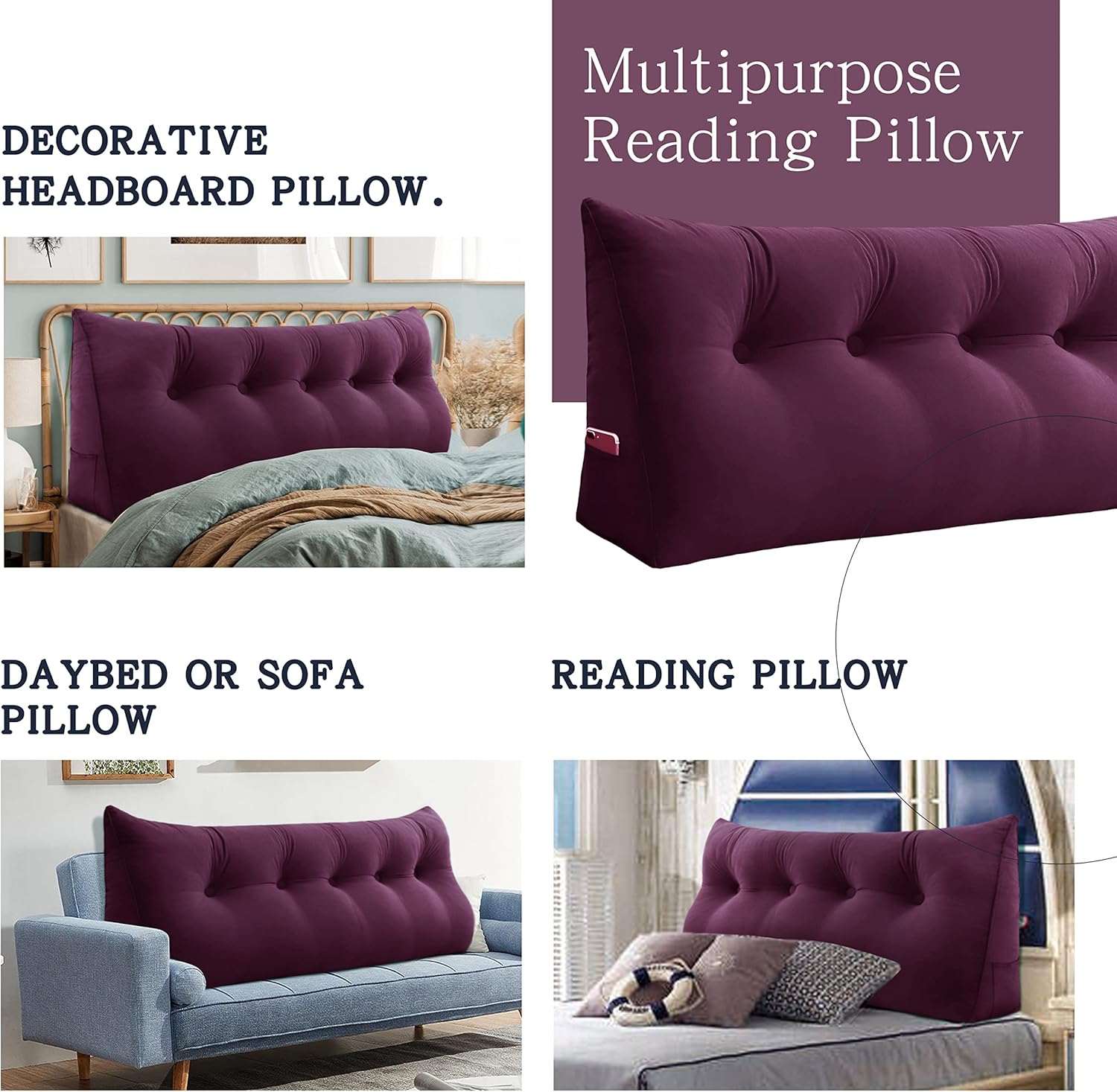 Almohada de cabecera de cuña para dormitorio, almohada de lectura para la espalda, soporte para sentarse en la cama, cojín lumbar, posicionamiento