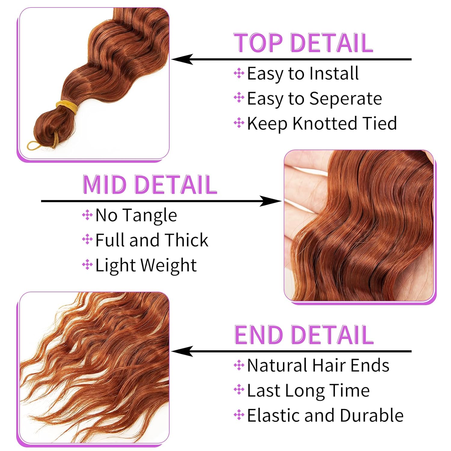 QRHSUKA Cabello ondulado de ganchillo Ocean Wave de 30 pulgadas, 7 paquetes de cabello rizado rizado jengibre para mujeres negras, trenzado de